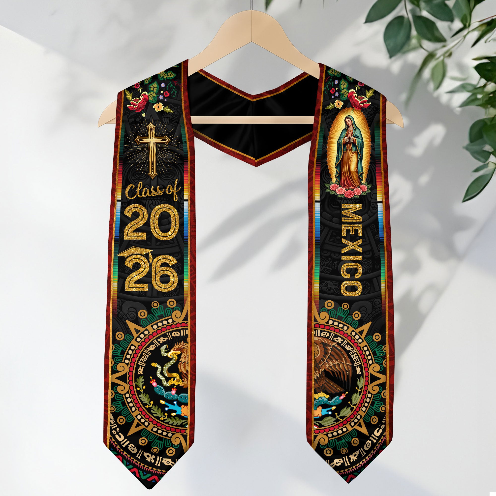 Mexican Sash Graduation Stole Class of 2026 Mexican American Flag Stoles for Graduation