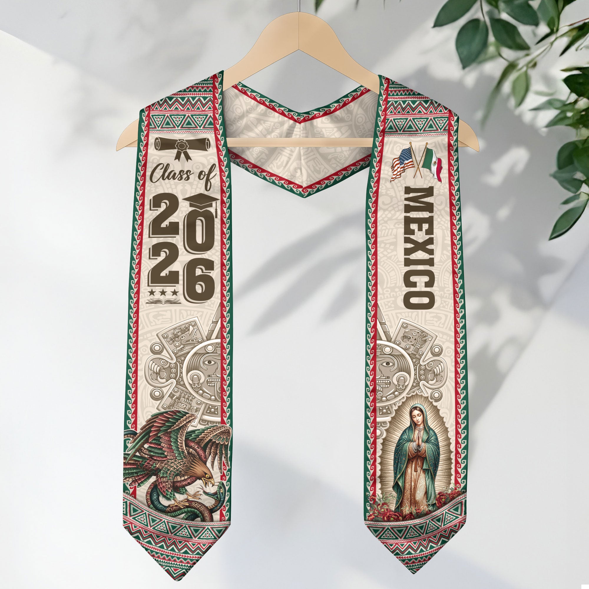 Graduation Stole Class of 2026 Mexico Aztec Guadalupe Hispanic Cultural Sash Gift