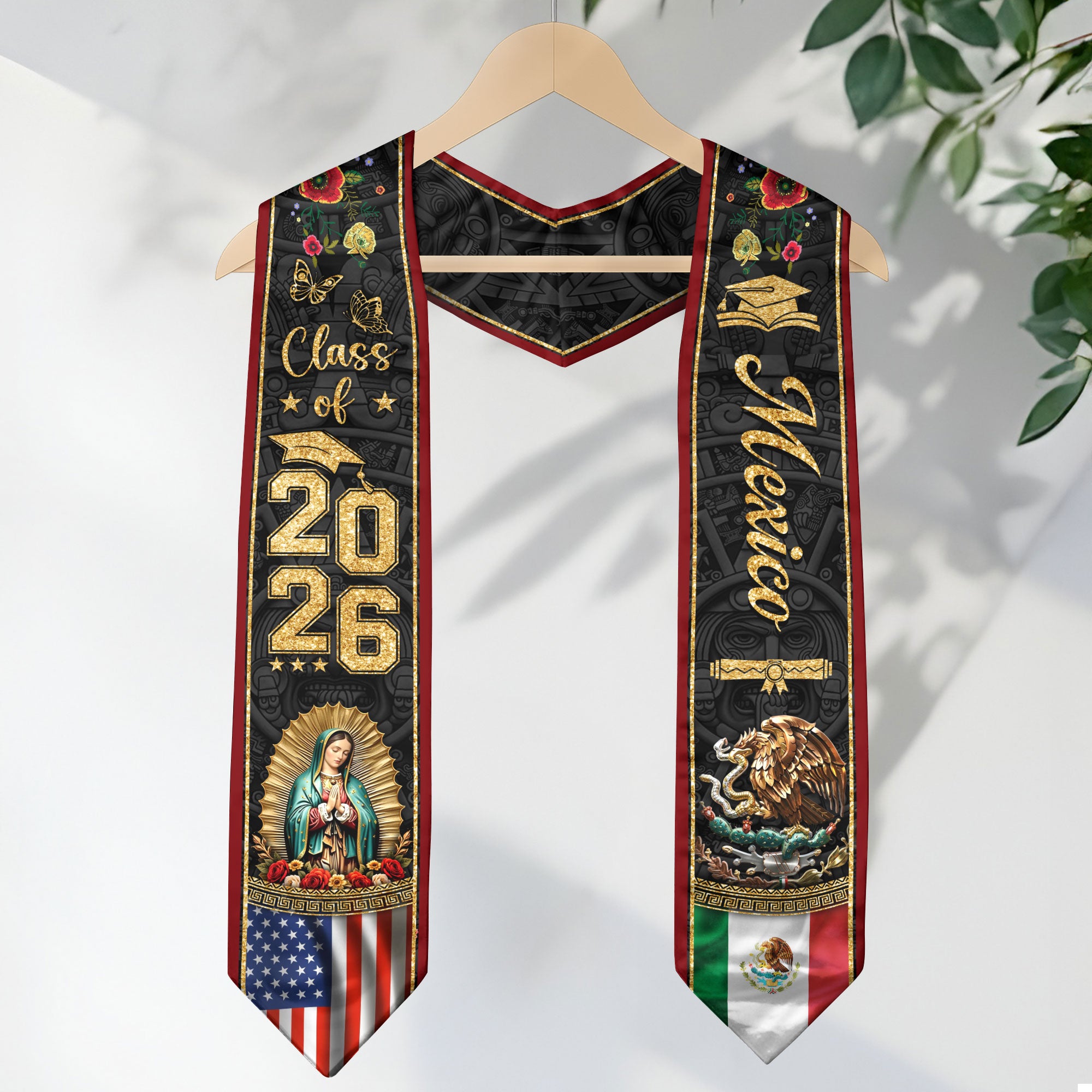Graduation Stole Class of 2026 Mexico USA Guadalupe Dual Heritage Hispanic Sash
