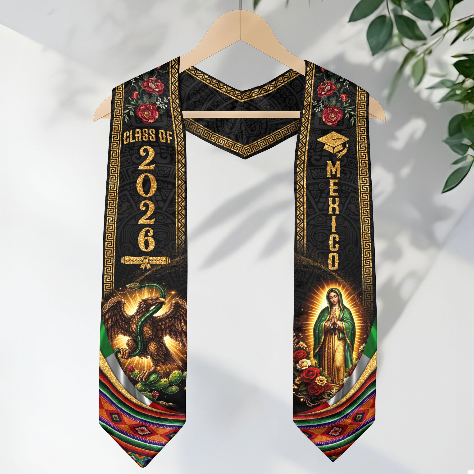 Graduation Stole Class of 2026 Mexico Aztec Eagle Guadalupe Premium Hispanic Sash
