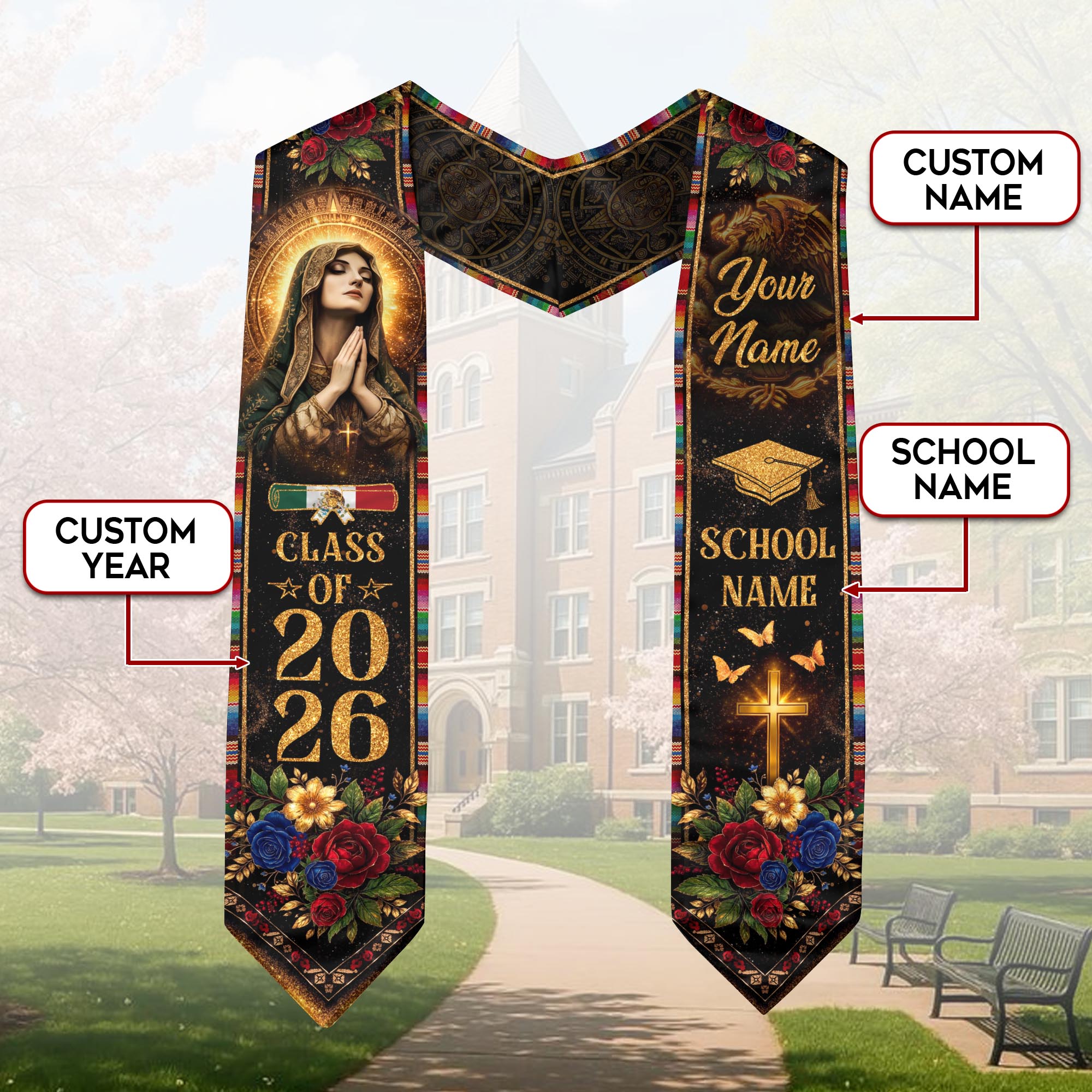 Mexican Graduation Stole 2025 Custom Name Mexico Graduation Sash Personalized
