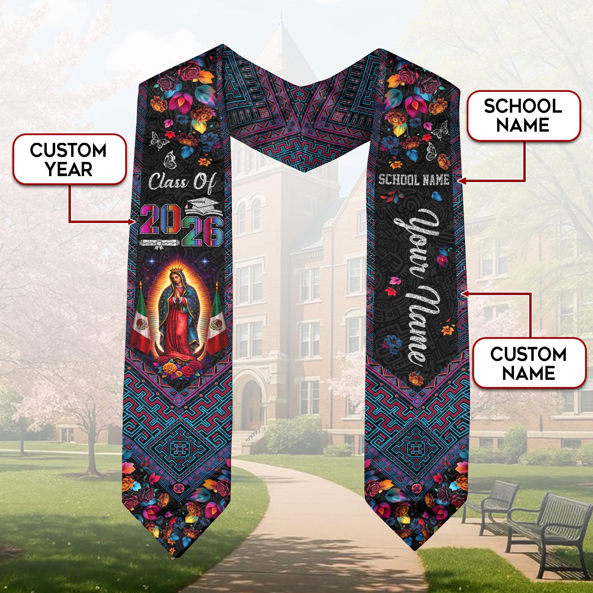 Mexico Graduation Sash 2025 Custom Graduation Stole Unique Graduation Sash Customize