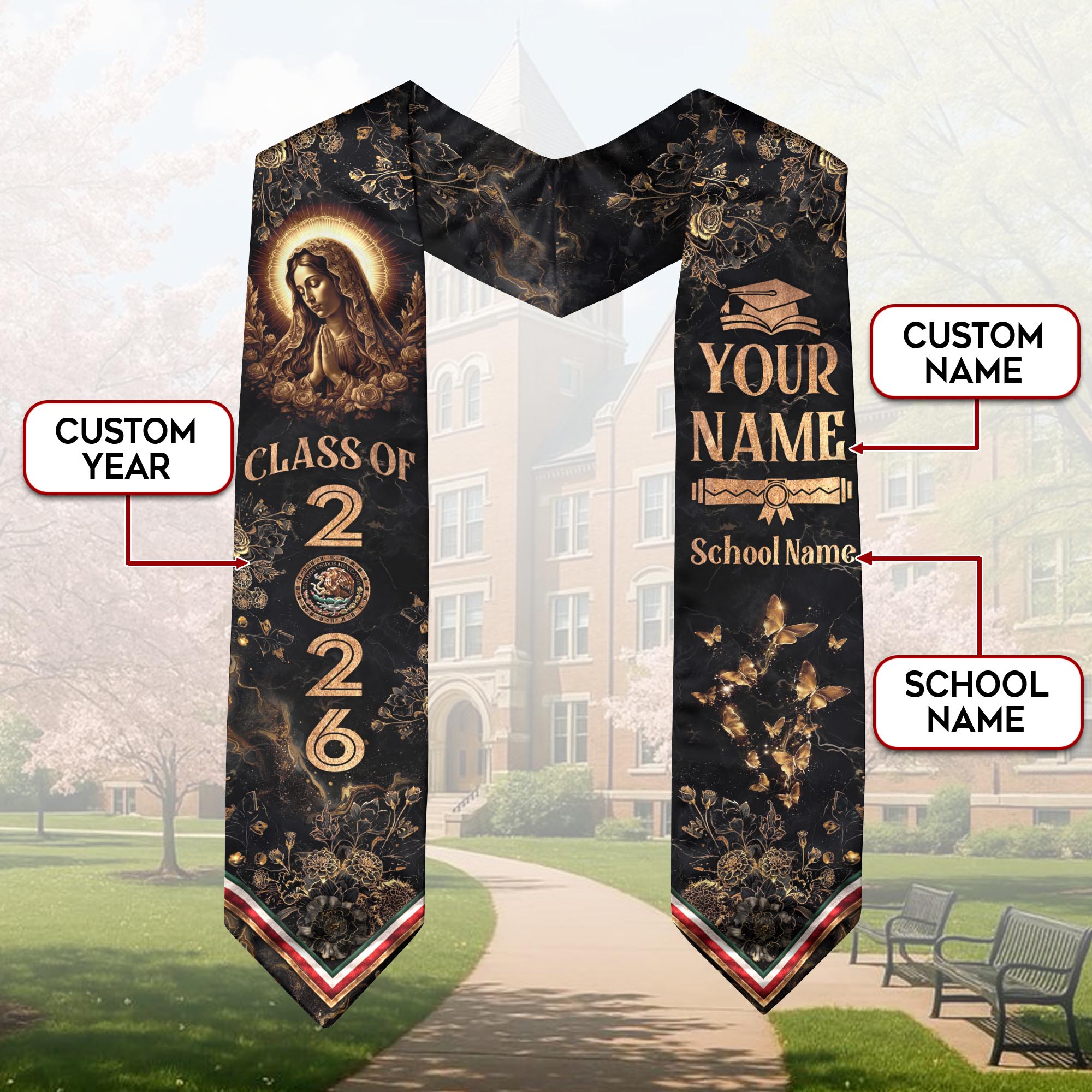Custom Graduation Stole Mexican Graduation Sash 2025 Personalized Stoles for Graduation