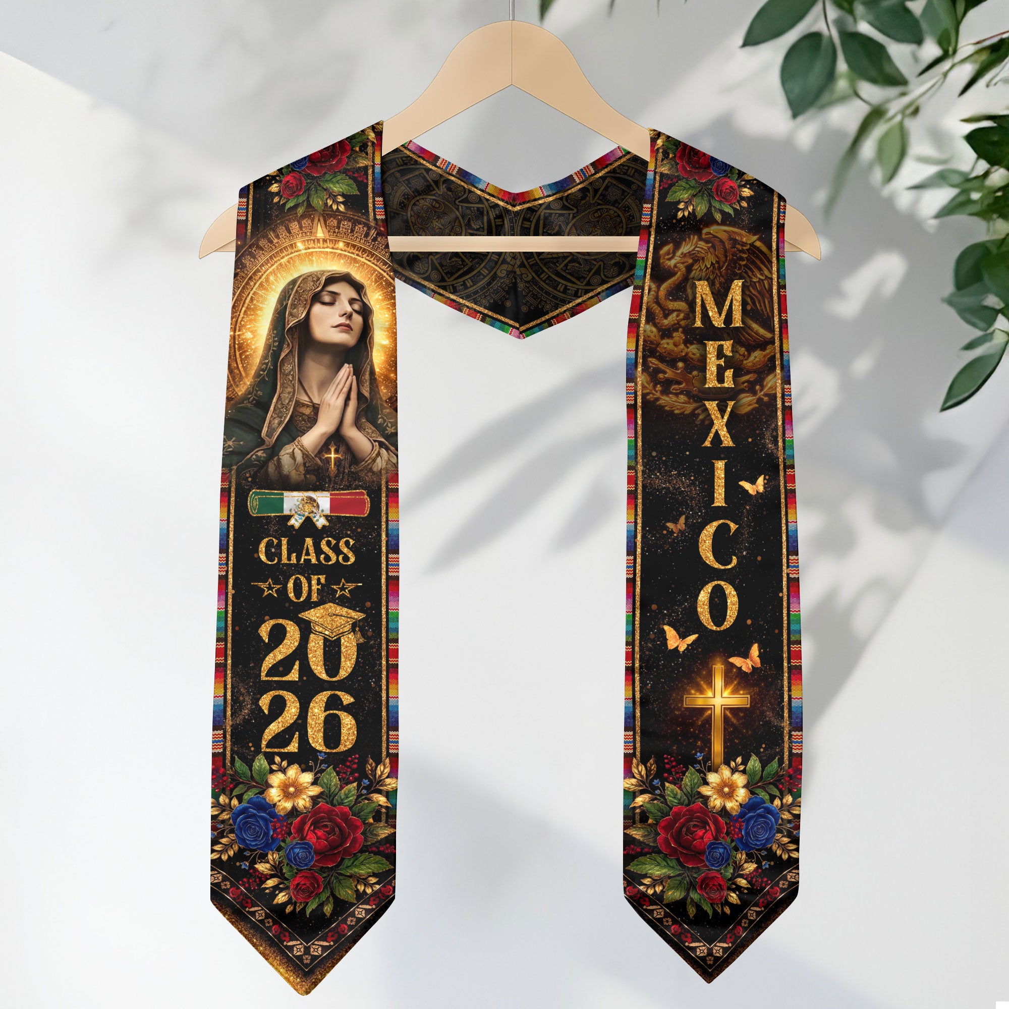 Mexico Graduation Stole Class of 2026 Virgen de Guadalupe Mexican Heritage Sash 2026