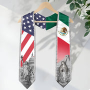 Mexican American Graduation Stole - Silver Glitter Mexico USA Flag Sash