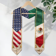 Mexican American Graduation Stole - Mexico USA Flag Heritage Sash Gift