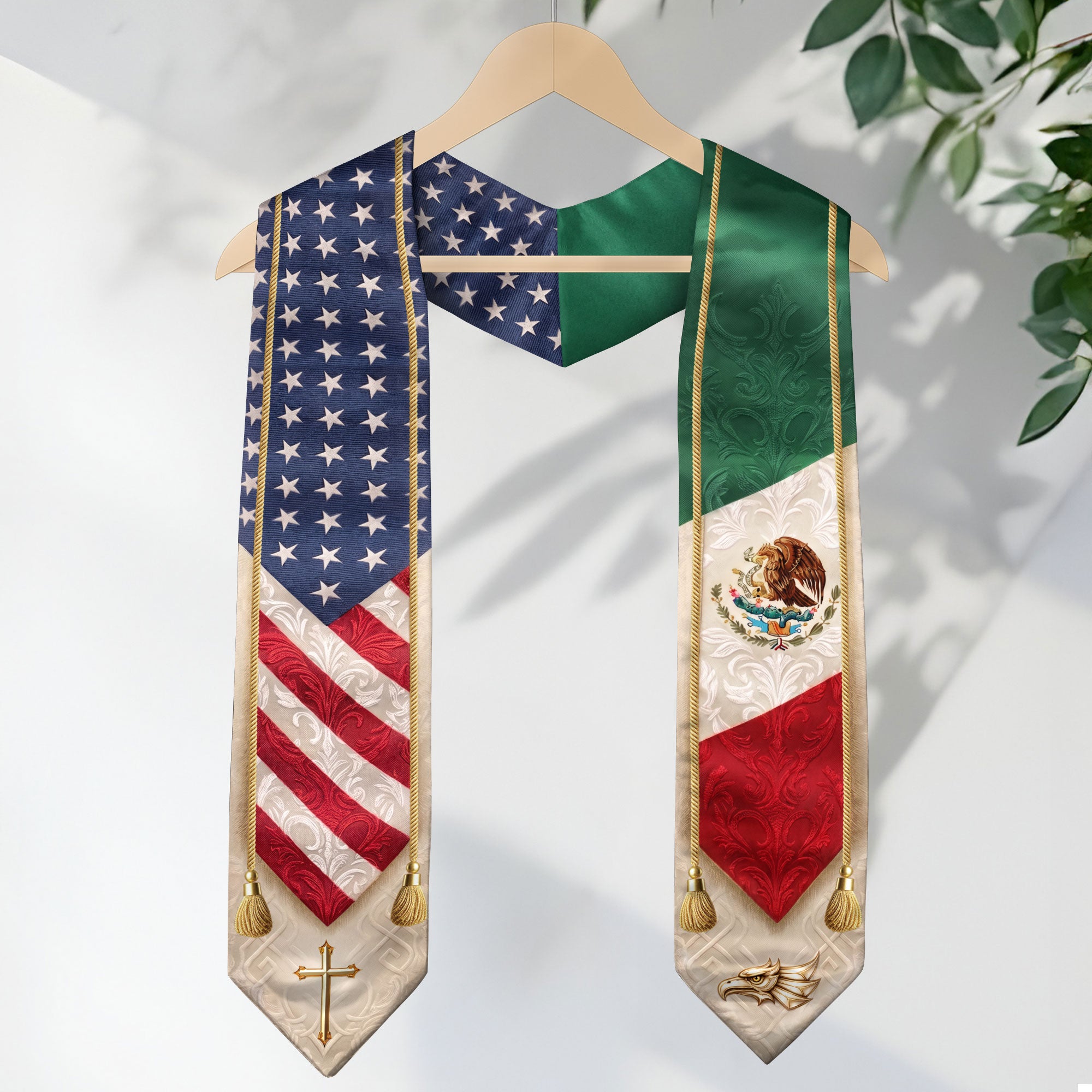 Mexican American Graduation Stole - Mexico USA Flag Heritage Sash Gift