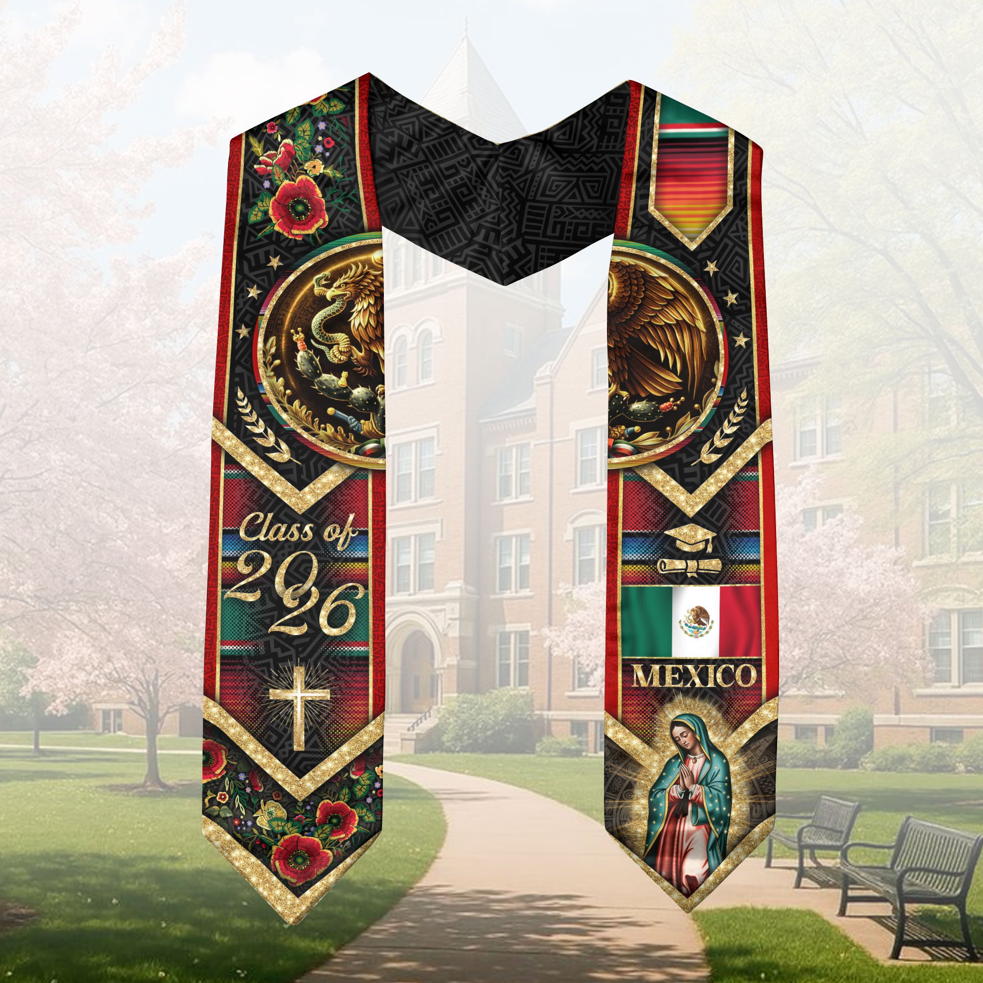 Mexico Graduation Stole 2026 - Our Lady of Guadalupe & Aztec Eagle Heritage Sash