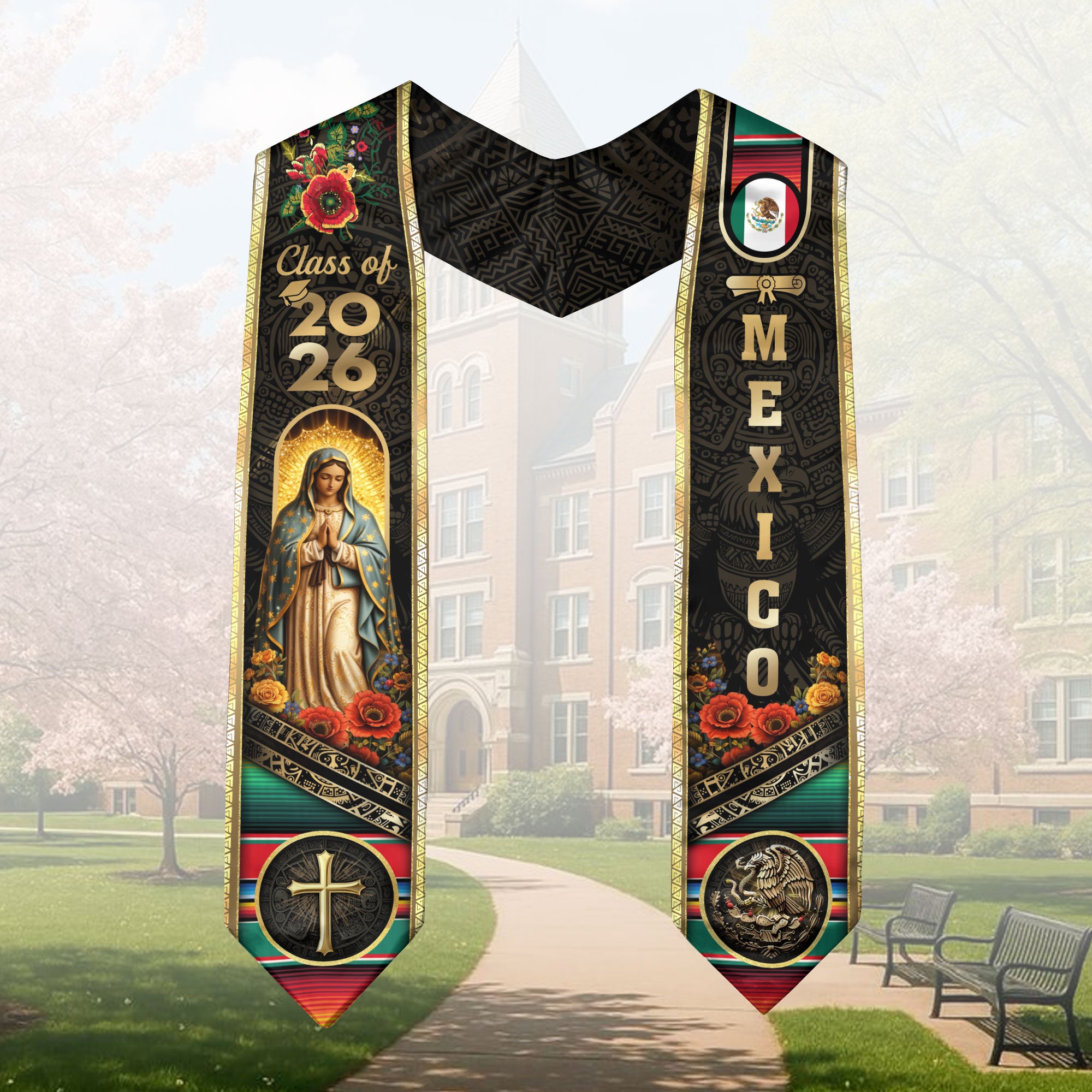Virgin of Guadalupe Mexico Graduation Stole 2026 - Catholic Faith Mexican Heritage Sash
