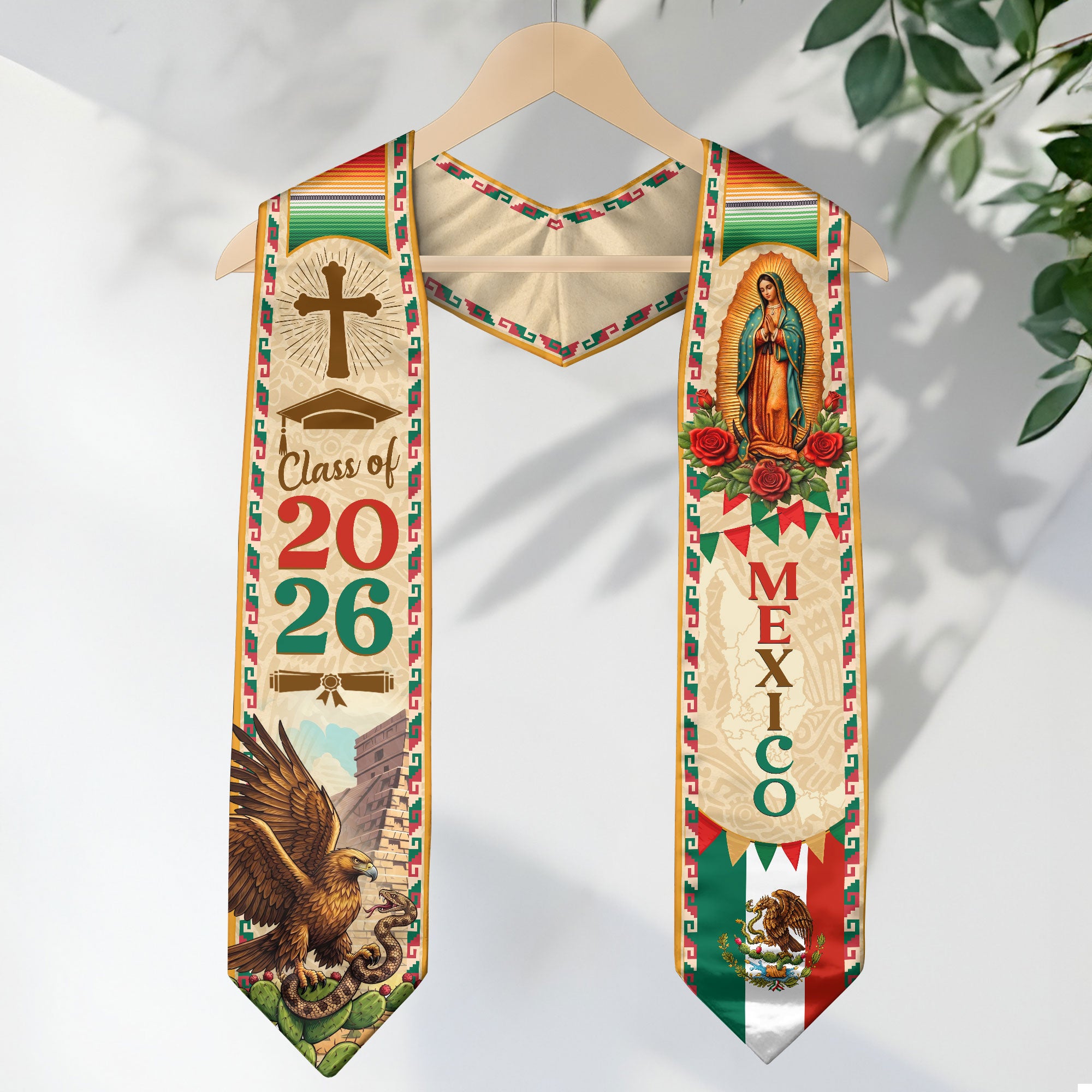 Mexican Flag Graduation Stole - Class of 2026 Sash for Graduation Ceremony