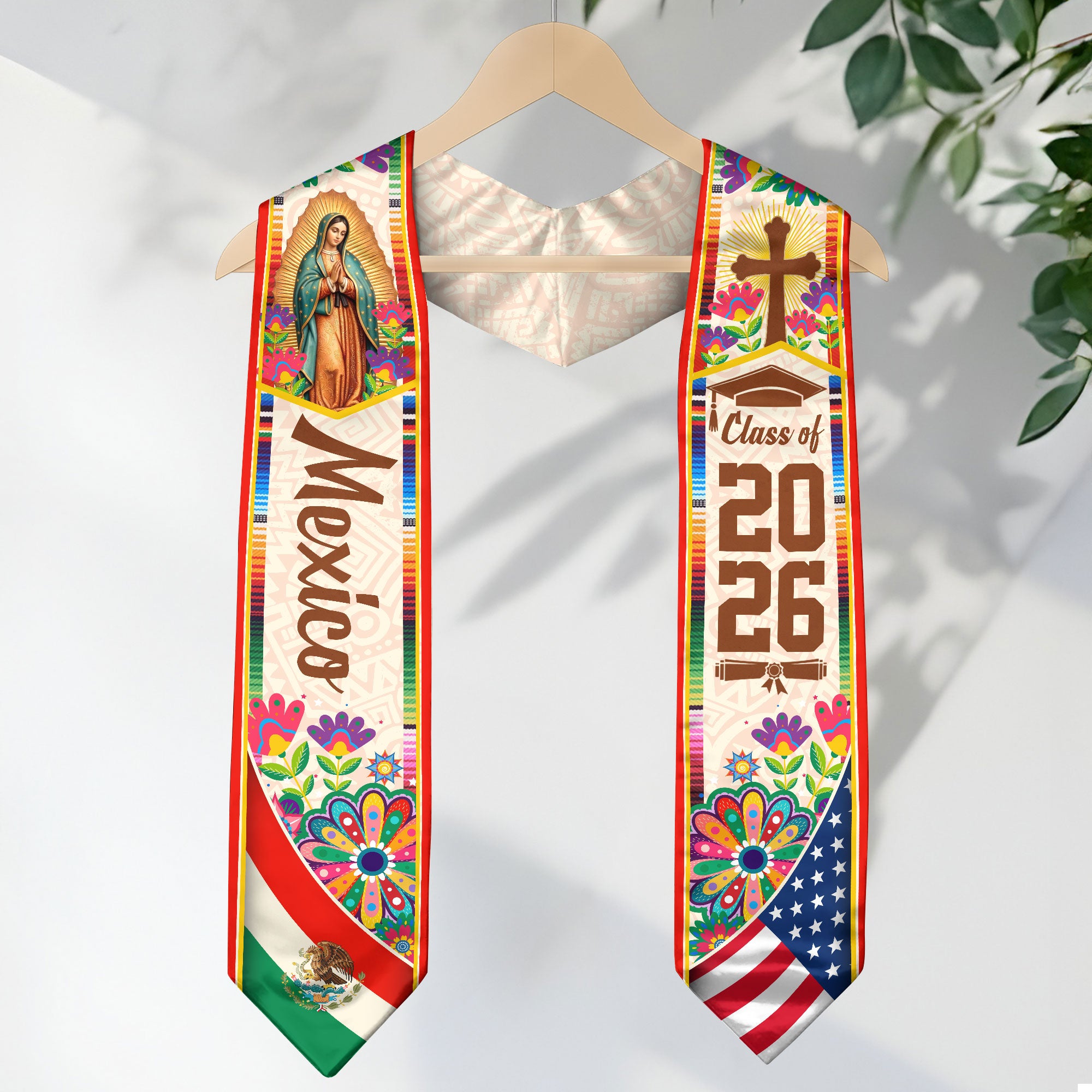 Mexico USA Flag Graduation Stole 2026 - Mexican American Heritage Graduation Sash