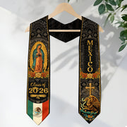 Our Lady of Guadalupe Graduation Stole 2026 - Aztec Sun Stone Mexico Heritage Sash