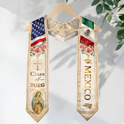 Mexican American Graduation Stole 2026 - Mexico USA Flag Heritage Sash