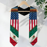Mexico USA Flag Graduation Stole - Aztec Pattern Mexican American Heritage Sash