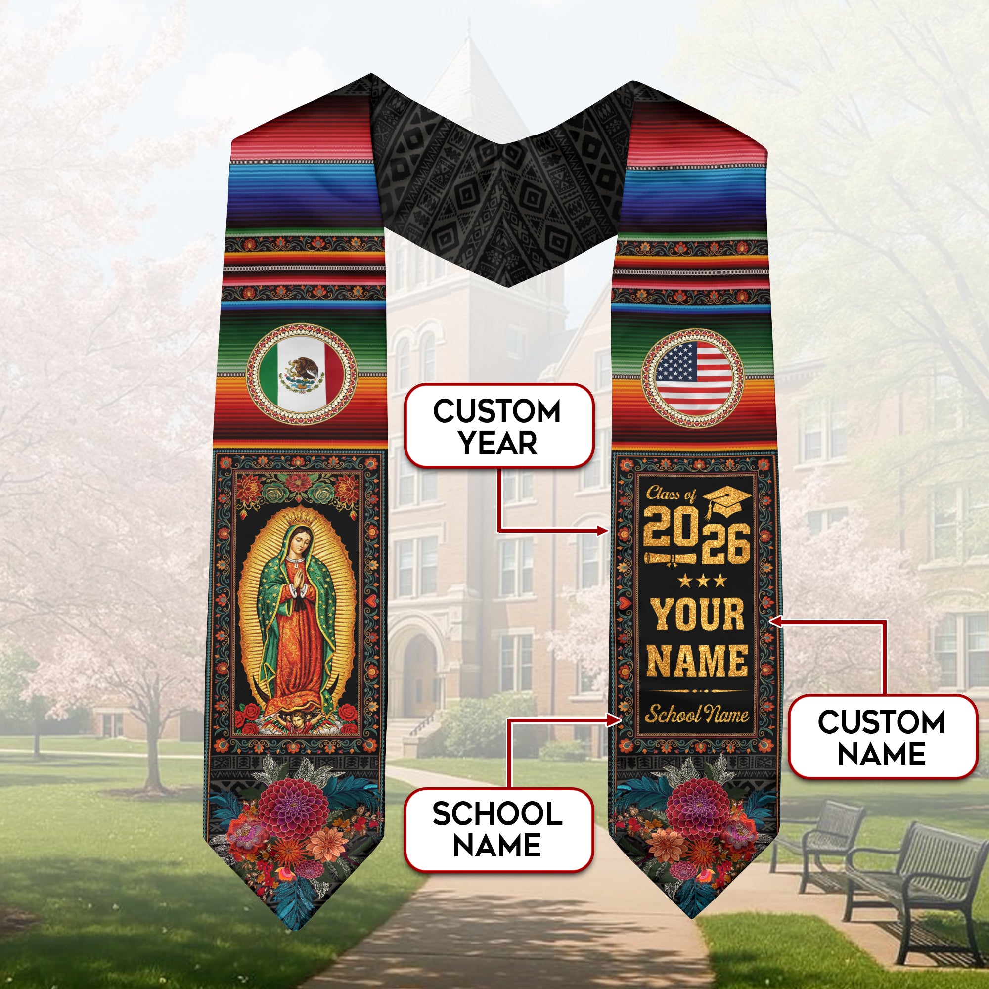 Mexico Serape Graduation Stole Custom Name 2026 Mexican American Grad Gift Sash