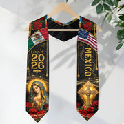 Mexico Graduation Stole Class of 2026 Virgin Mary Guadalupe Cross Serape Mexican Flag