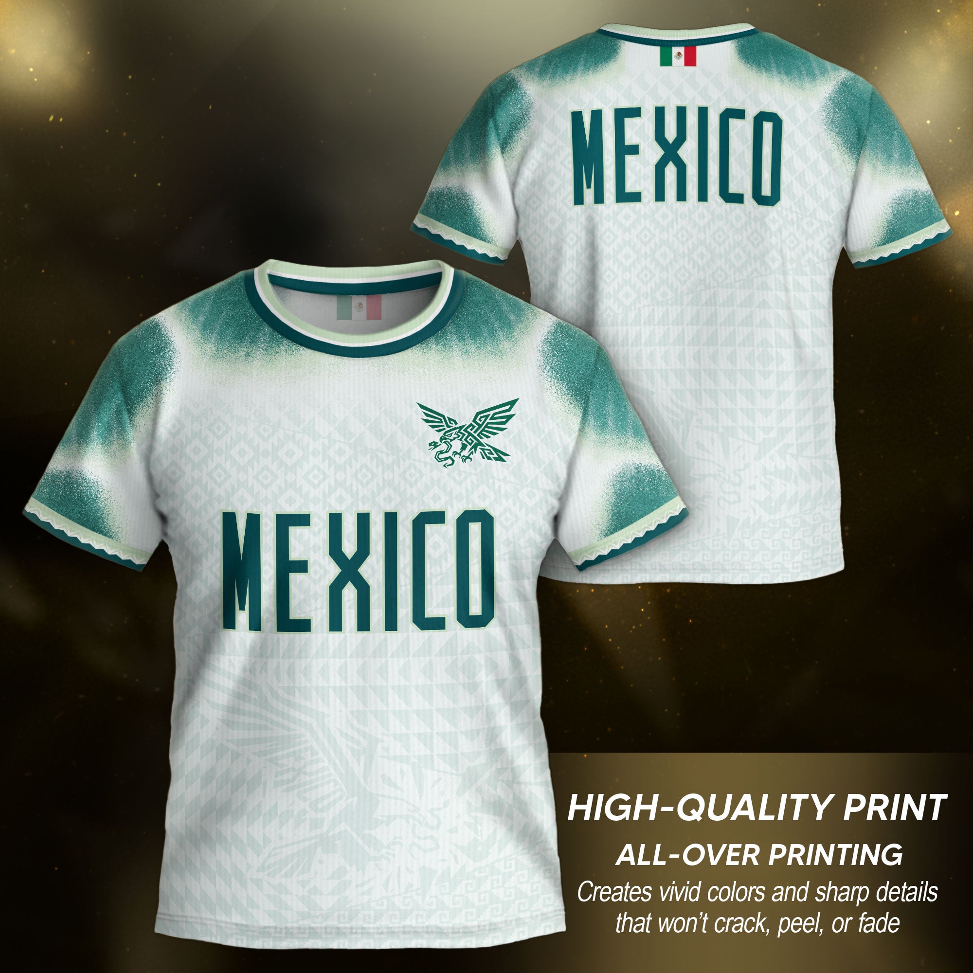 Mexico Soccer Jersey Kids Aztec Eagle Pattern White Youth Football Shirt Fan Sportswear