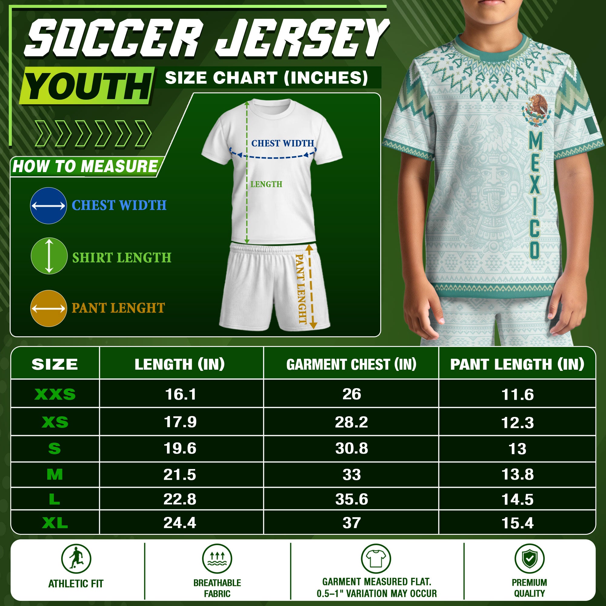 Camiseta de fútbol juvenil con estampado vertical del Águila Dorada Negra de México