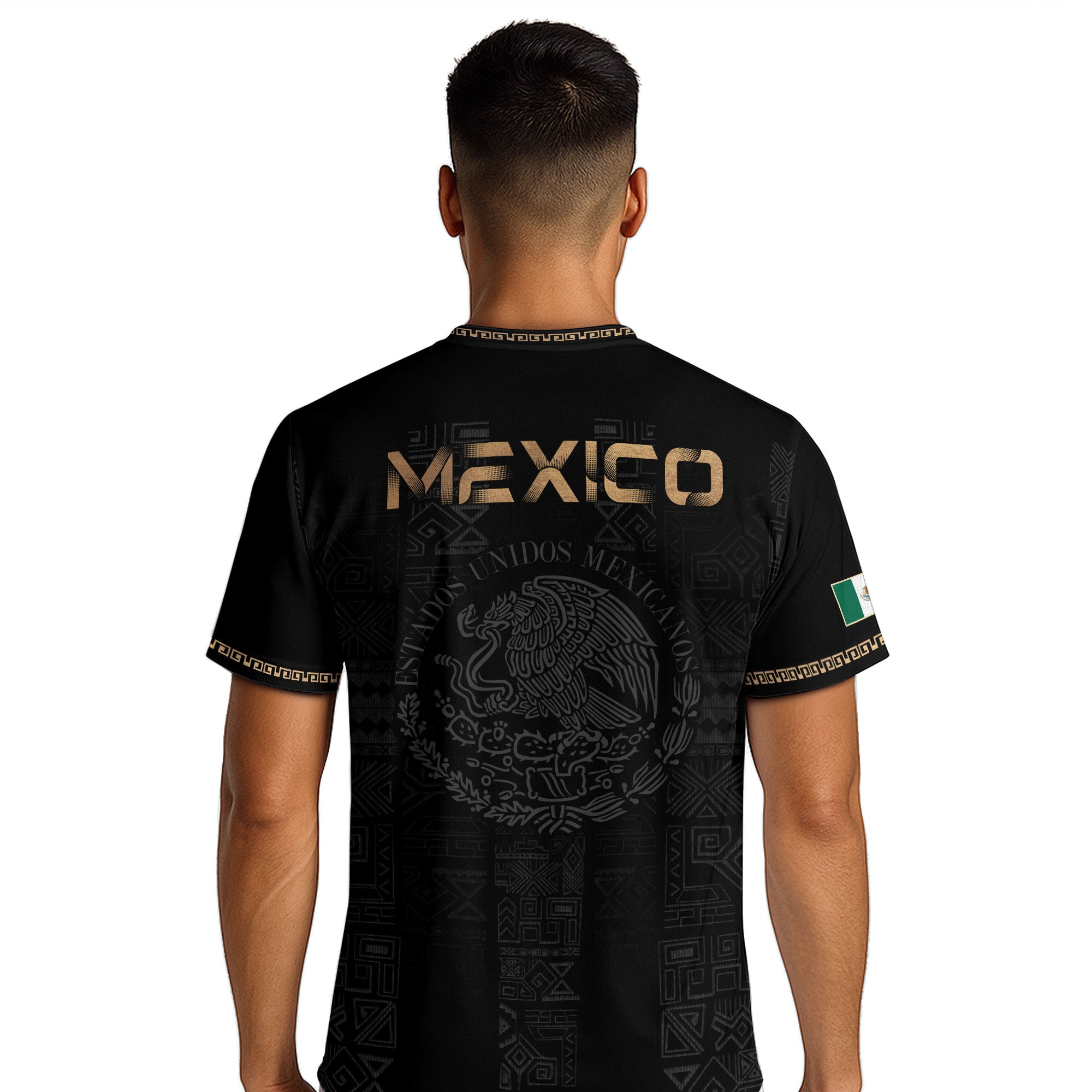 Mexico Heritage Orgullo Mexicano Black Gold Eagle Aztec Calendar Soccer Jersey
