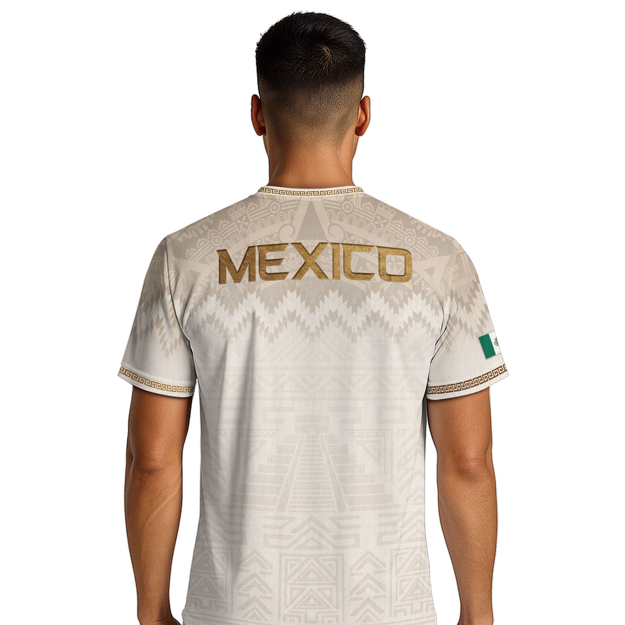 Camiseta de fútbol premium con emblema de águila azteca verde y dorado de México