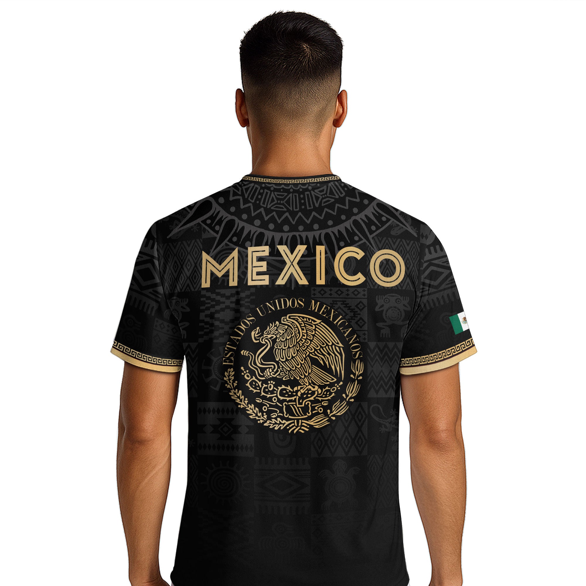 Mexico Coat of Arms Black Gold Ancient Mayan Aztec Symbols Soccer Jersey