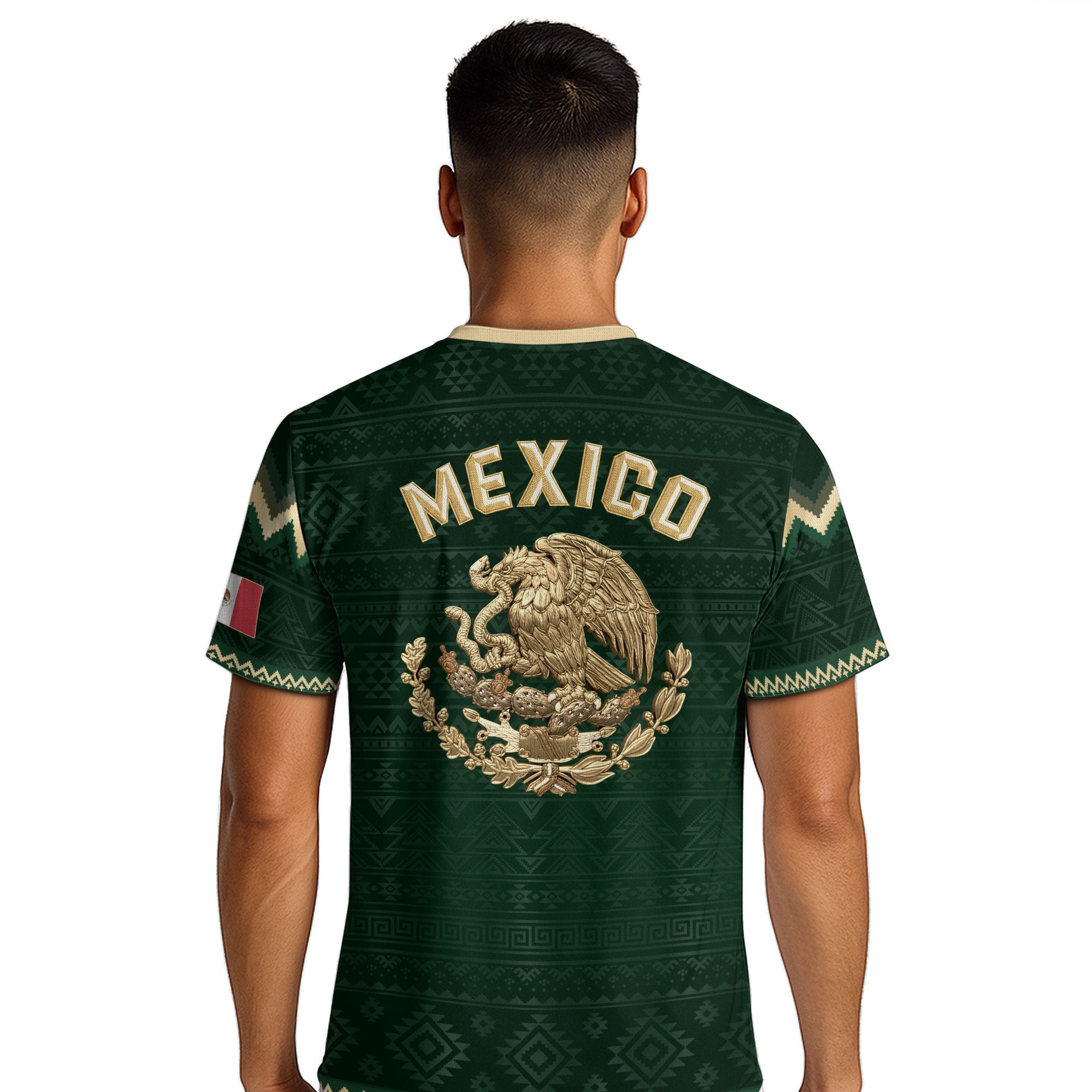 Mexico Heritage Soccer Jersey, Green Gold Aztec Calendar Design Sports Jersey for Men