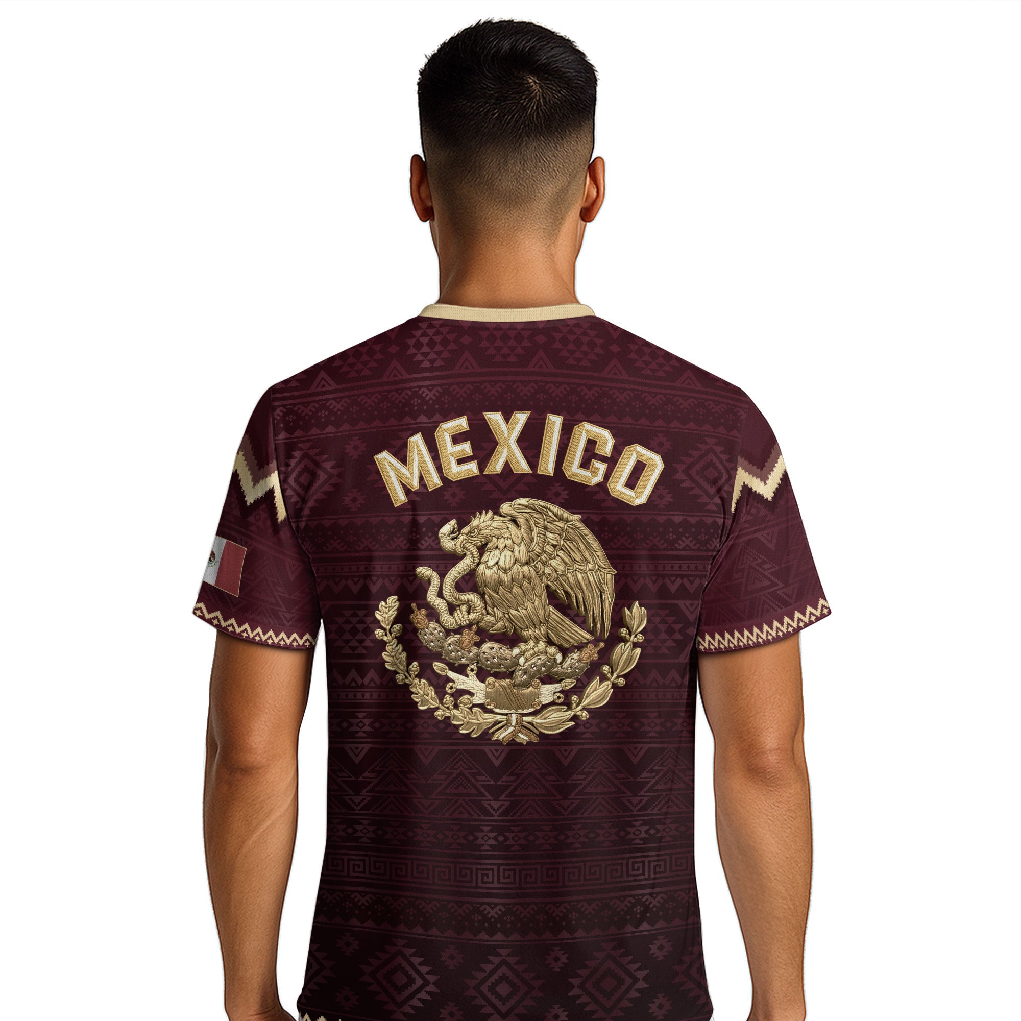 Mexico Heritage Soccer Jersey, Maroon Burgundy Gold Aztec Eagle Design Sports Jersey for Men
