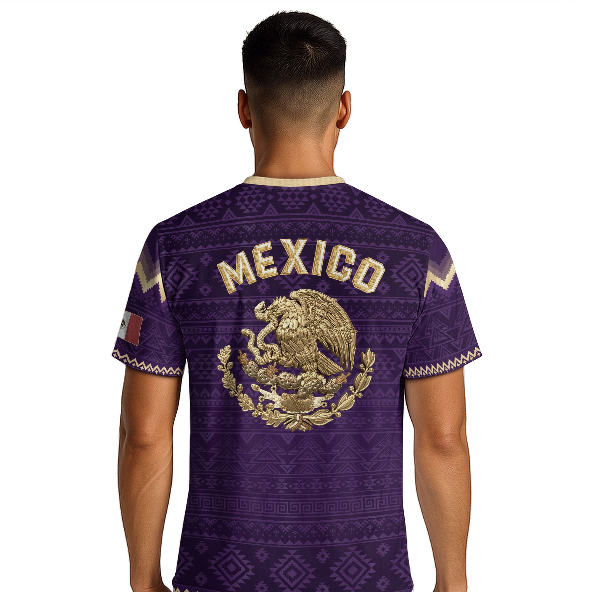 Mexico Heritage Soccer Jersey, Purple Gold Aztec Calendar Design Sports Jersey for Men