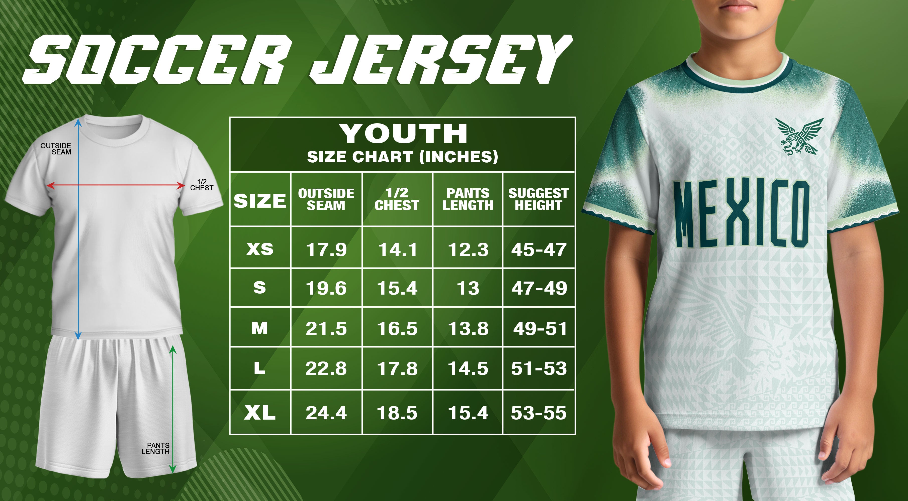 Mexico Soccer Jersey Kids Aztec Eagle Pattern White Youth Football Shirt Fan Sportswear