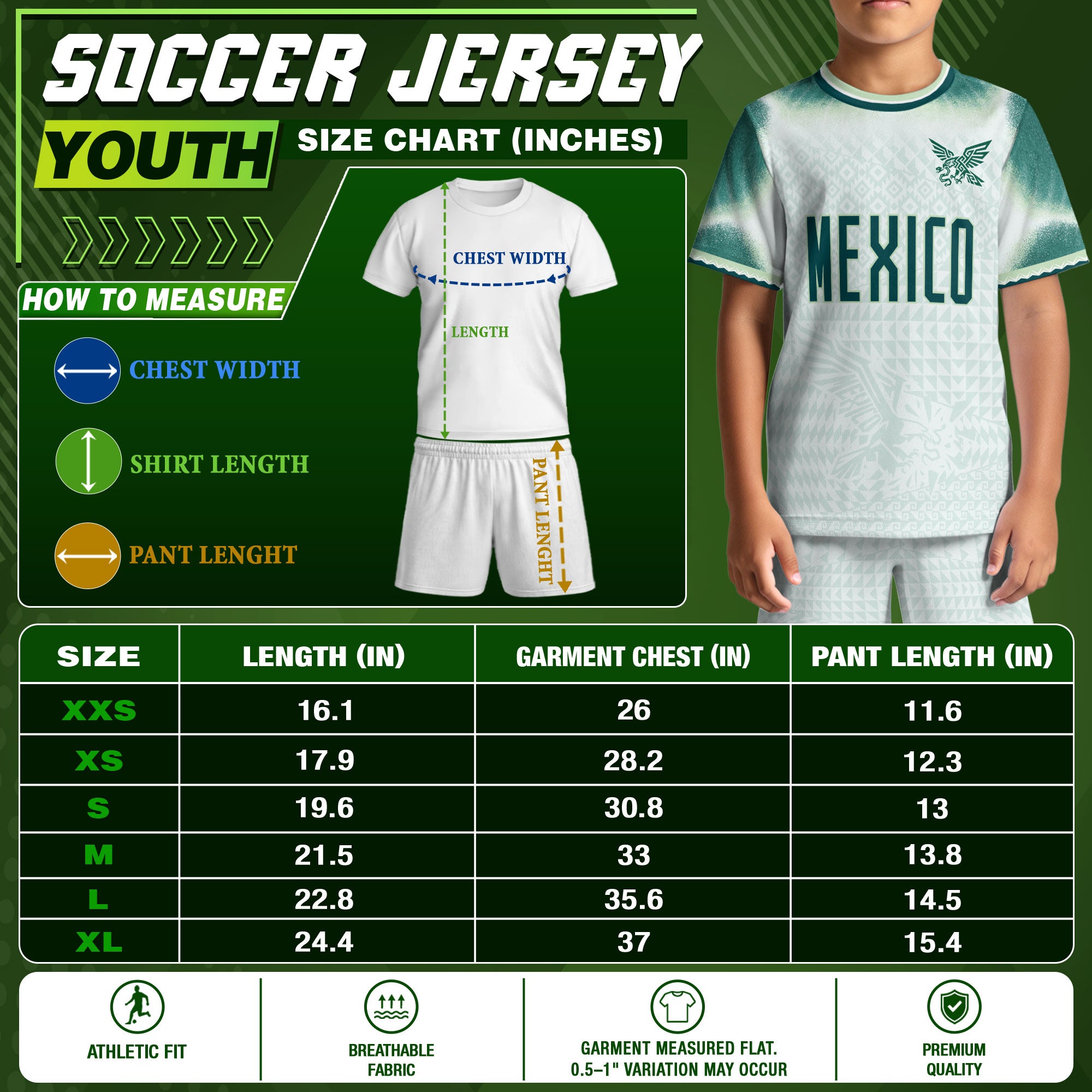 Camiseta de fútbol juvenil con estampado vertical del Águila Dorada Negra de México