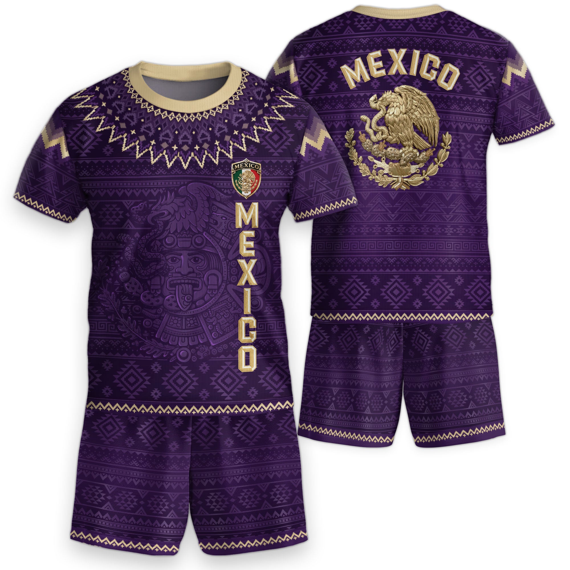Mexico Soccer Jersey Kids Set Aztec Warrior Purple Gold Mexican Football