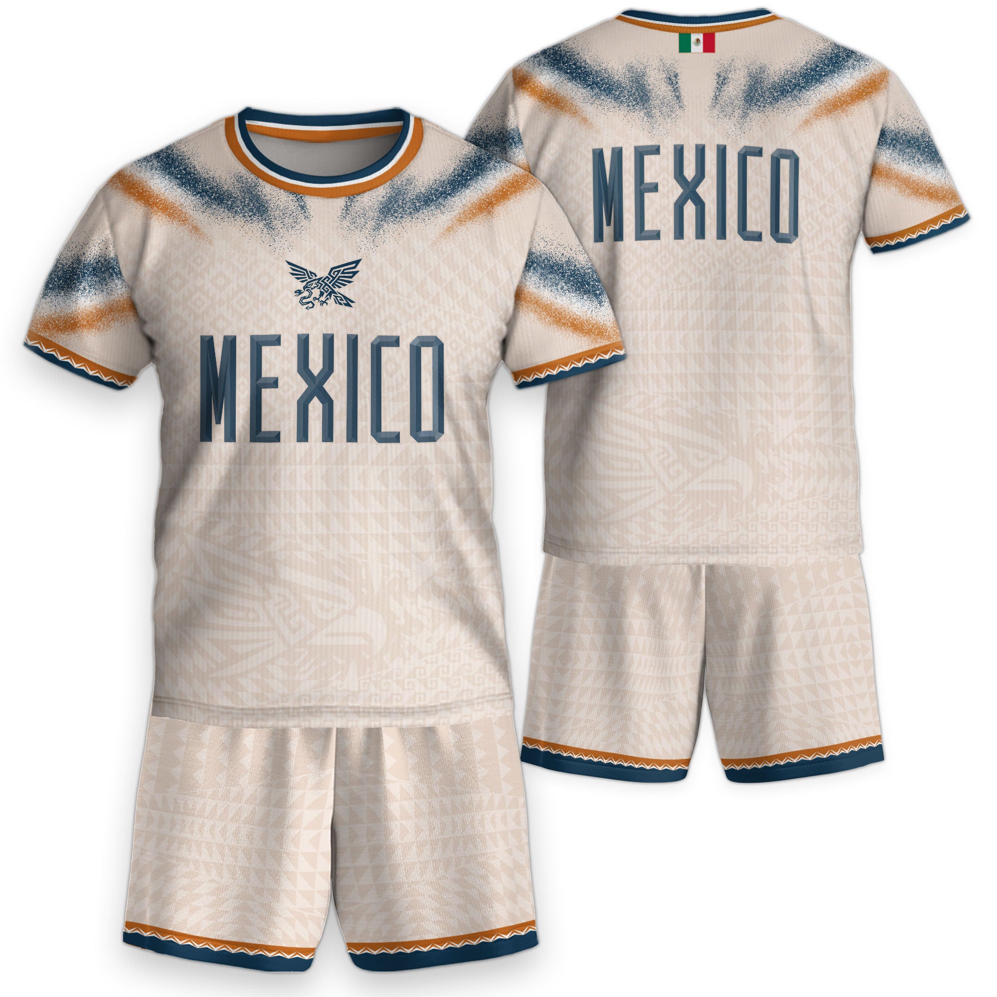 Mexico Soccer Jersey Kids Aztec Eagle Cream Beige Youth Football Shirt Training Apparel
