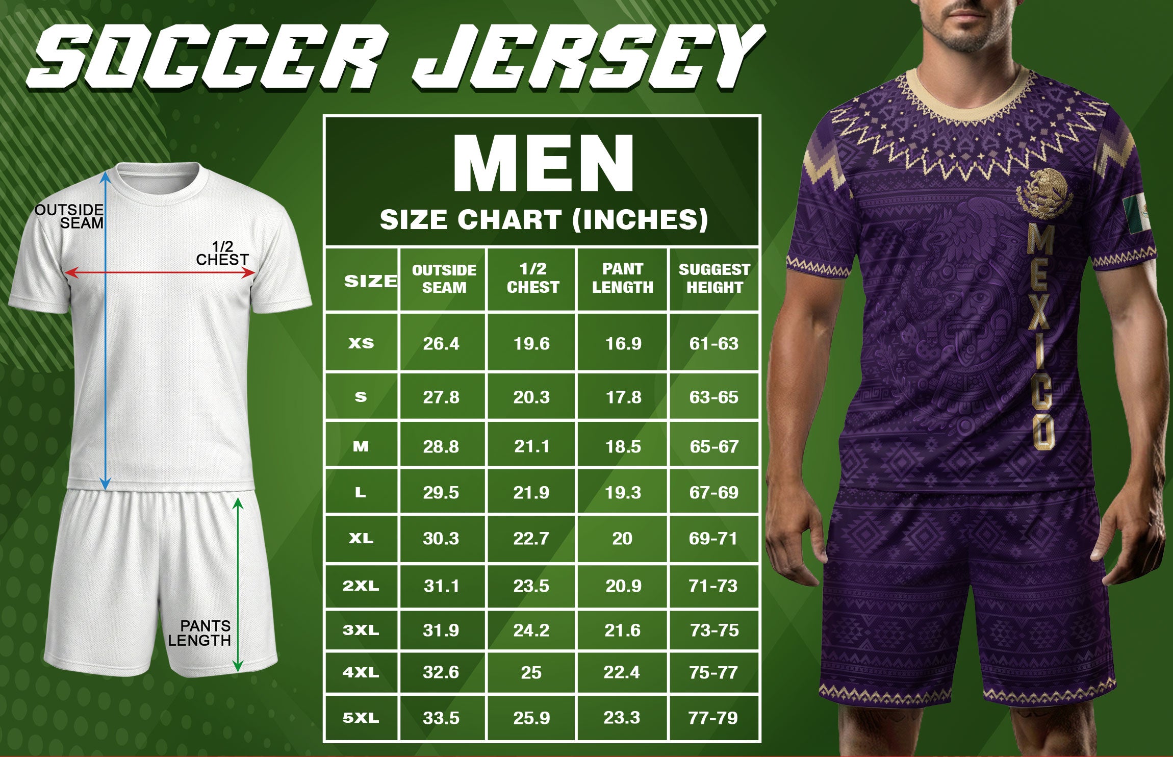 Mexico Heritage Soccer Jersey, Purple Gold Aztec Calendar Design Sports Jersey for Men