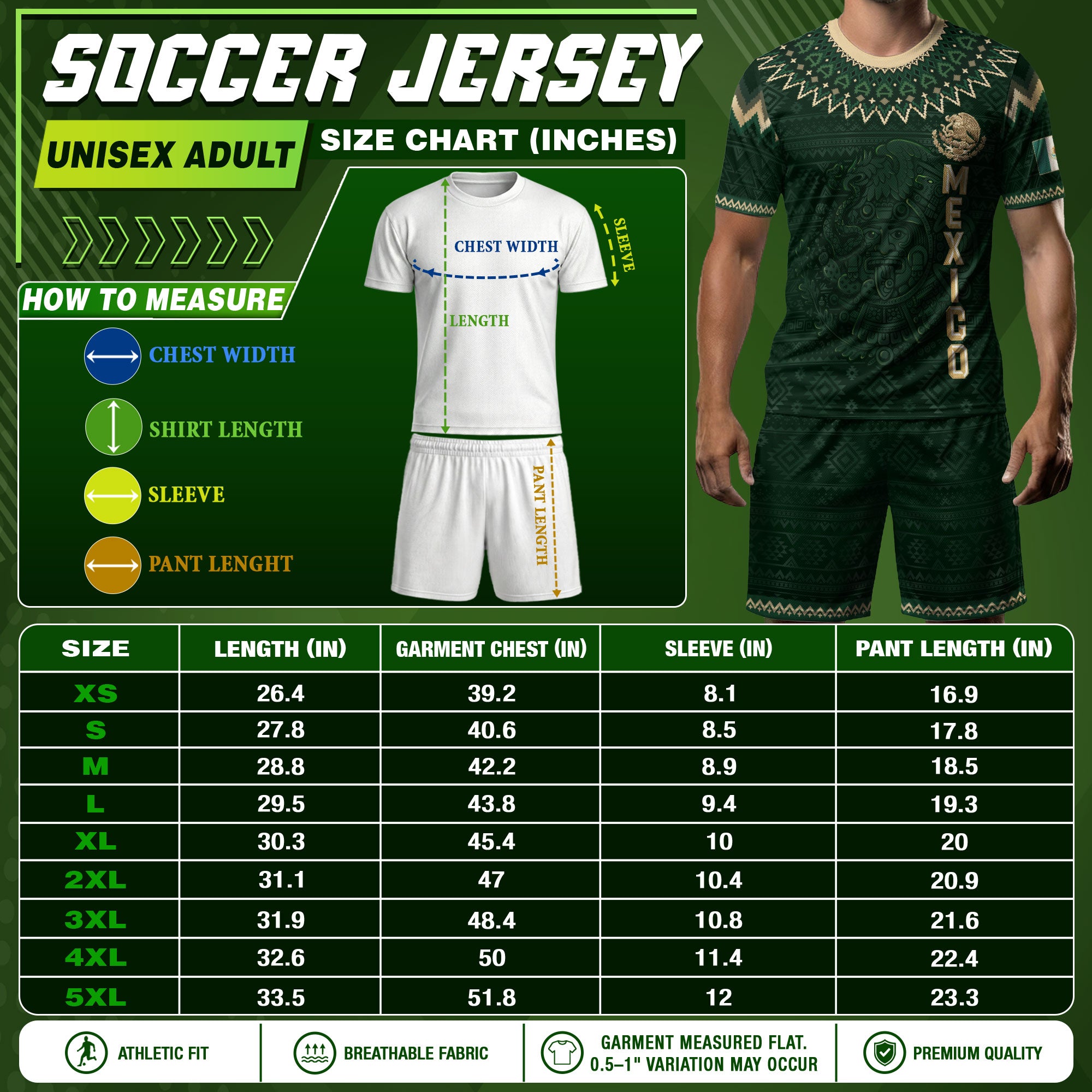 Mexico Heritage Soccer Jersey, Green Gold Aztec Calendar Design Sports Jersey for Men