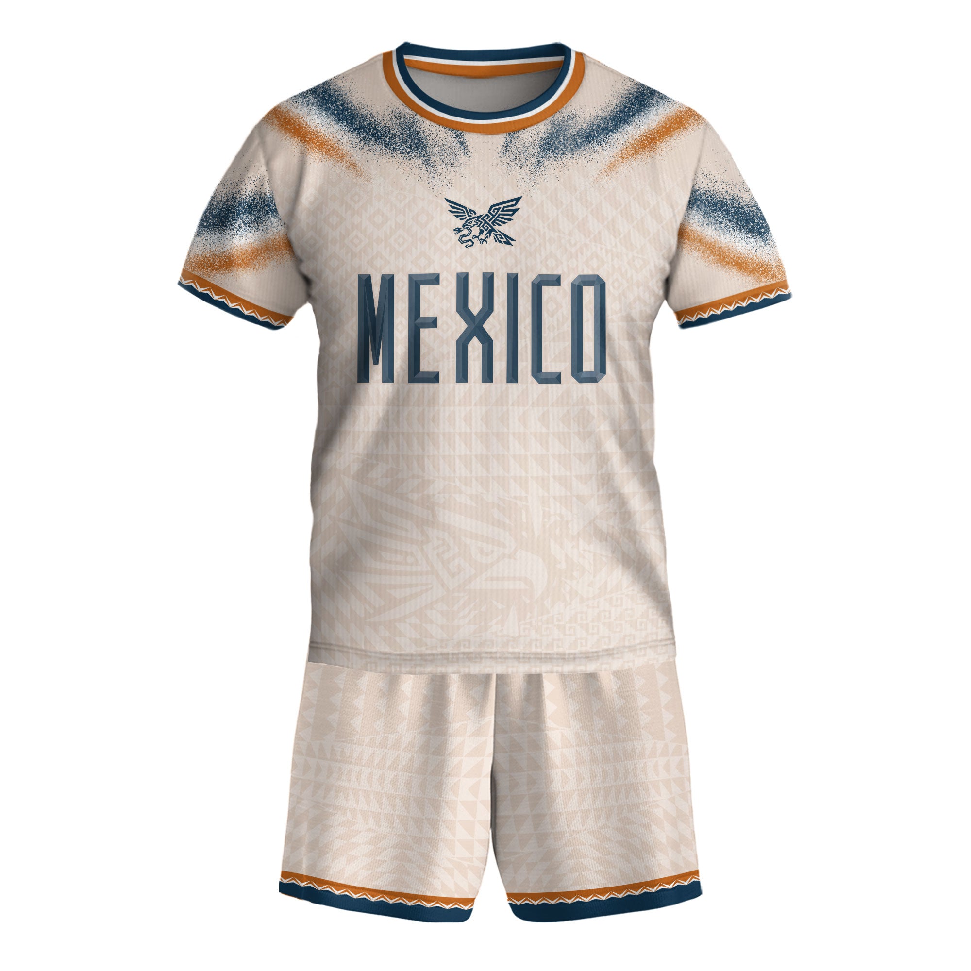 Mexico Soccer Jersey Kids Aztec Eagle Cream Beige Youth Football Shirt Training Apparel