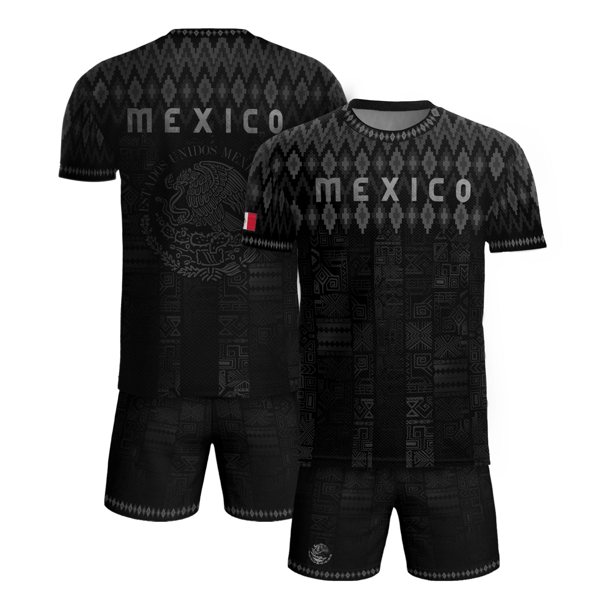 Mexico Heritage Orgullo Mexicano Black Silver Traditional Pattern Eagle Soccer Jersey