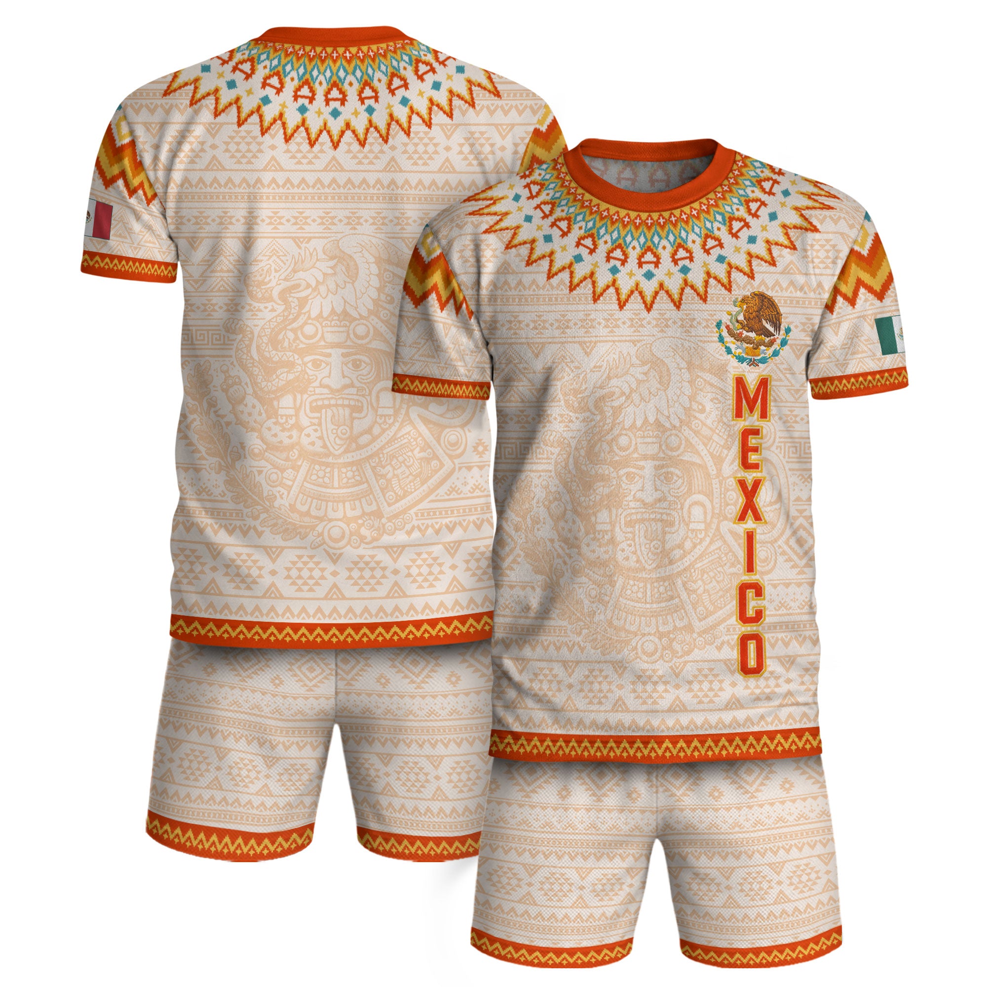Camiseta de fútbol premium con emblema de águila azteca verde y dorado de México