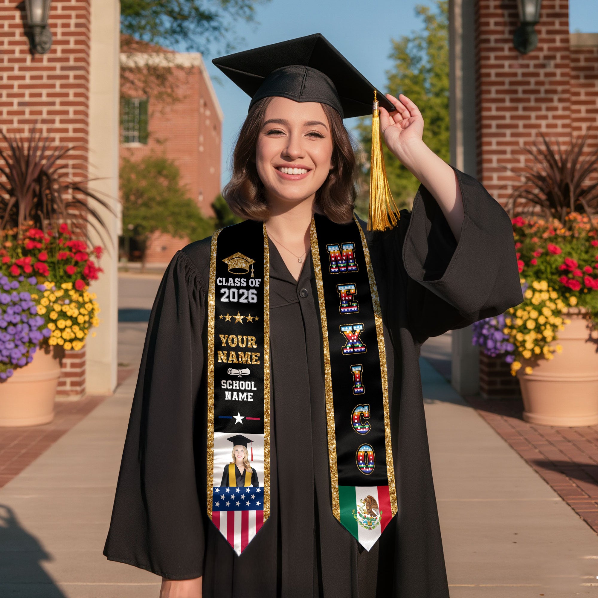 Custom Photo Mexican Graduation Sash 2026, Personalized Mexico Stole for Graduate