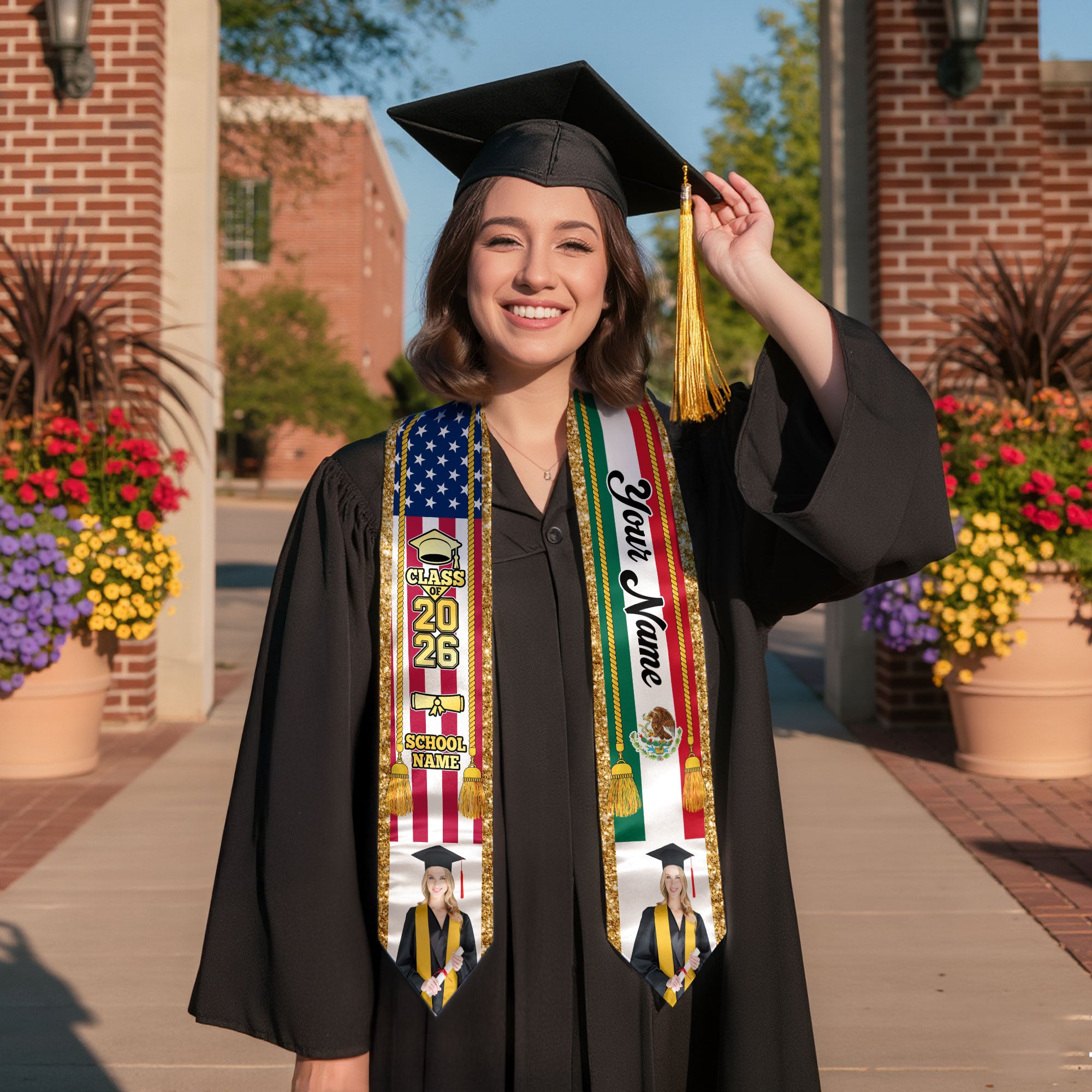 Personalized Mexican Sash 2026 for Graduation, Custom Photo Mexico Stole for Graduate