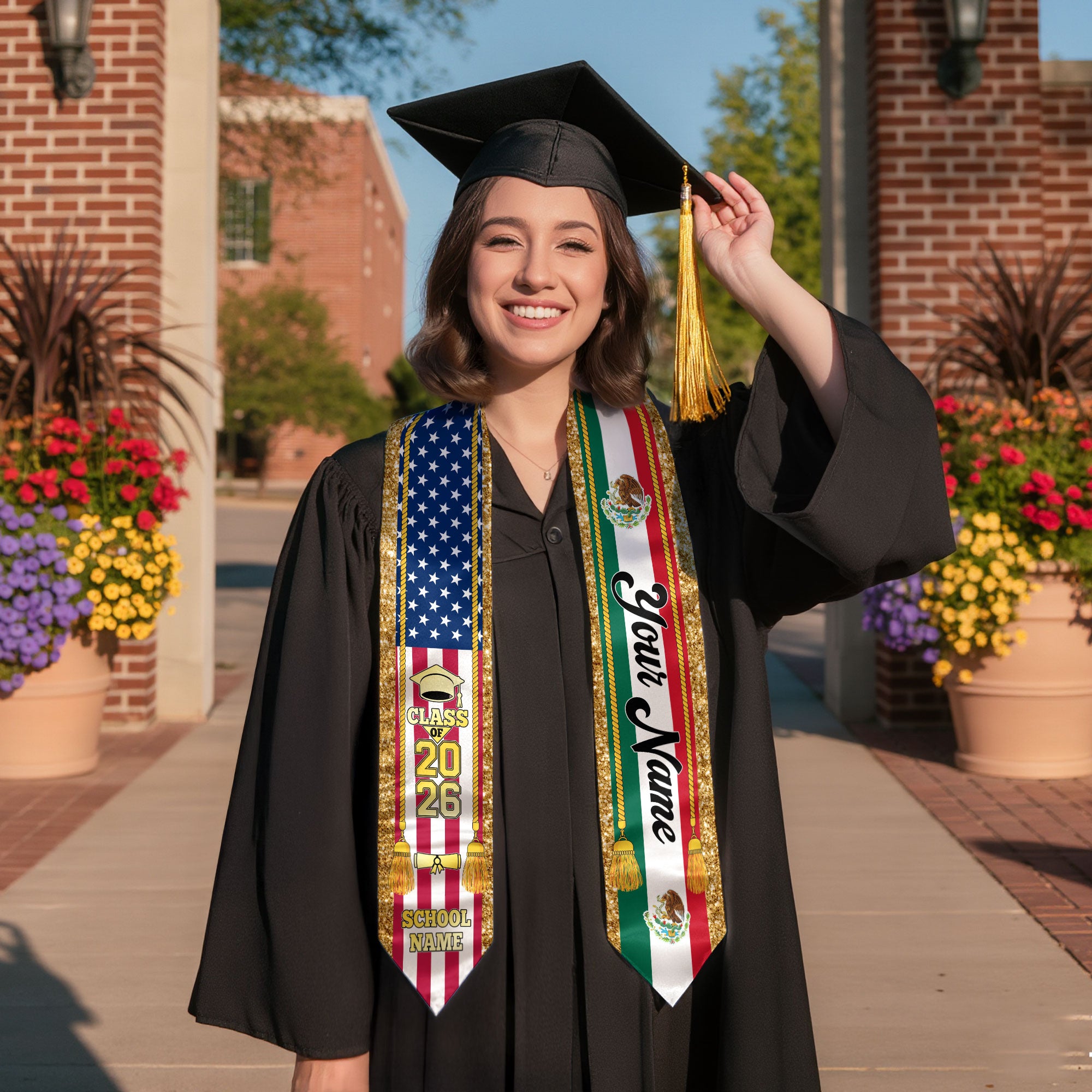 Custom Mexico Graduation Stole 2026, Personalized Mexican Sash for Graduate