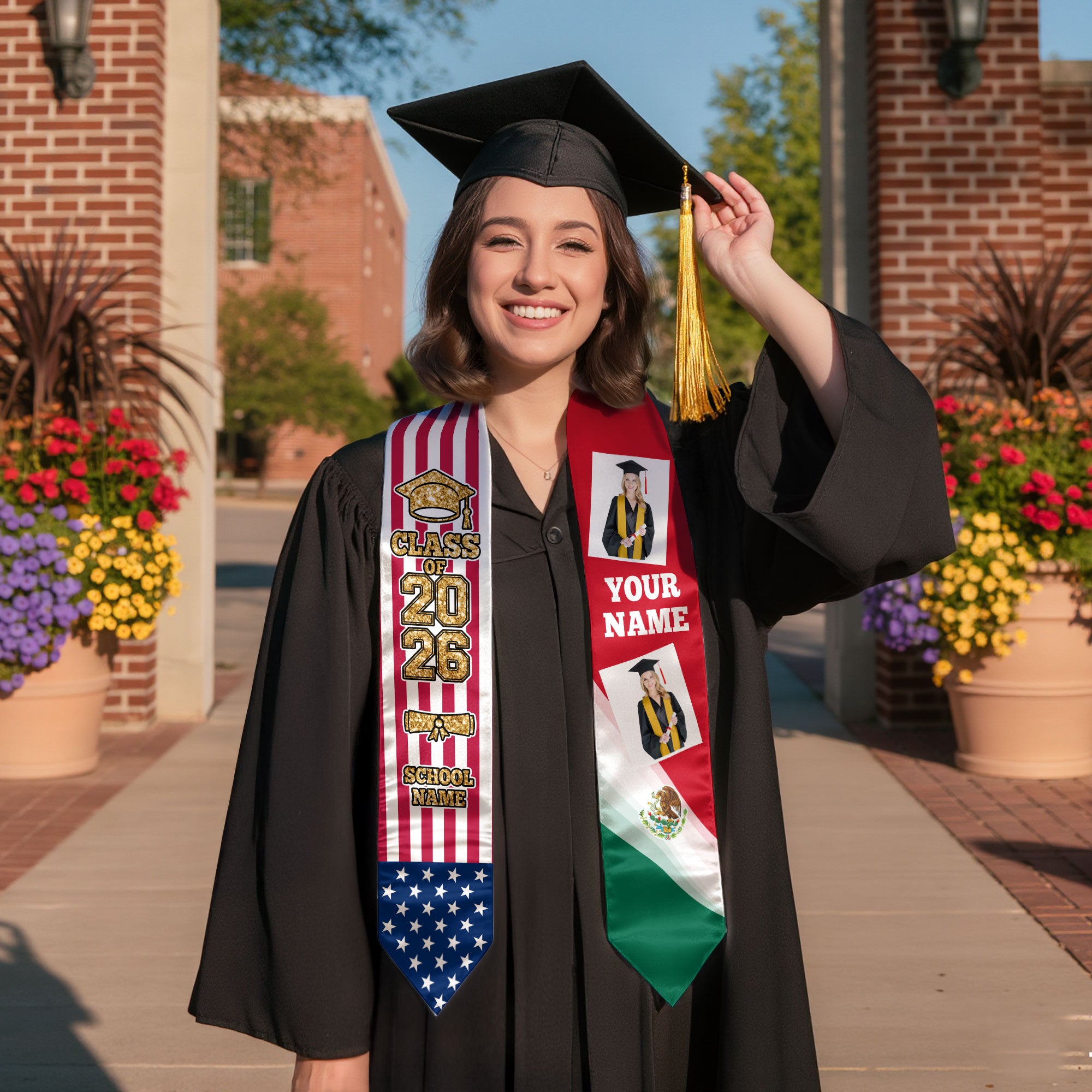 Custom Mexican Graduation Sash 2026 for Graduate, Personalized Mexico Stole with Photo