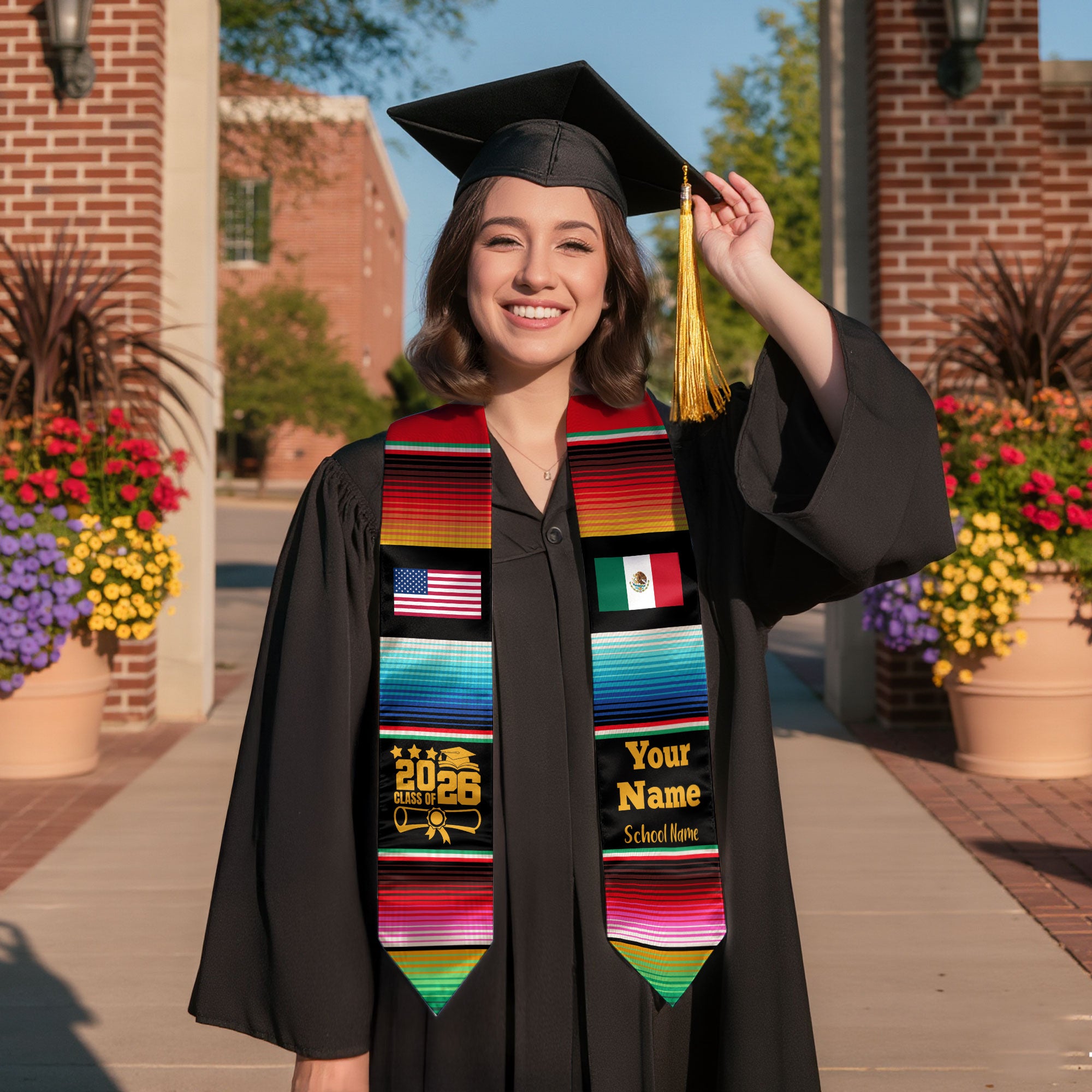 Mexico Graduate Sash 2026, Personalized Custom Mexican Stole for Graduation