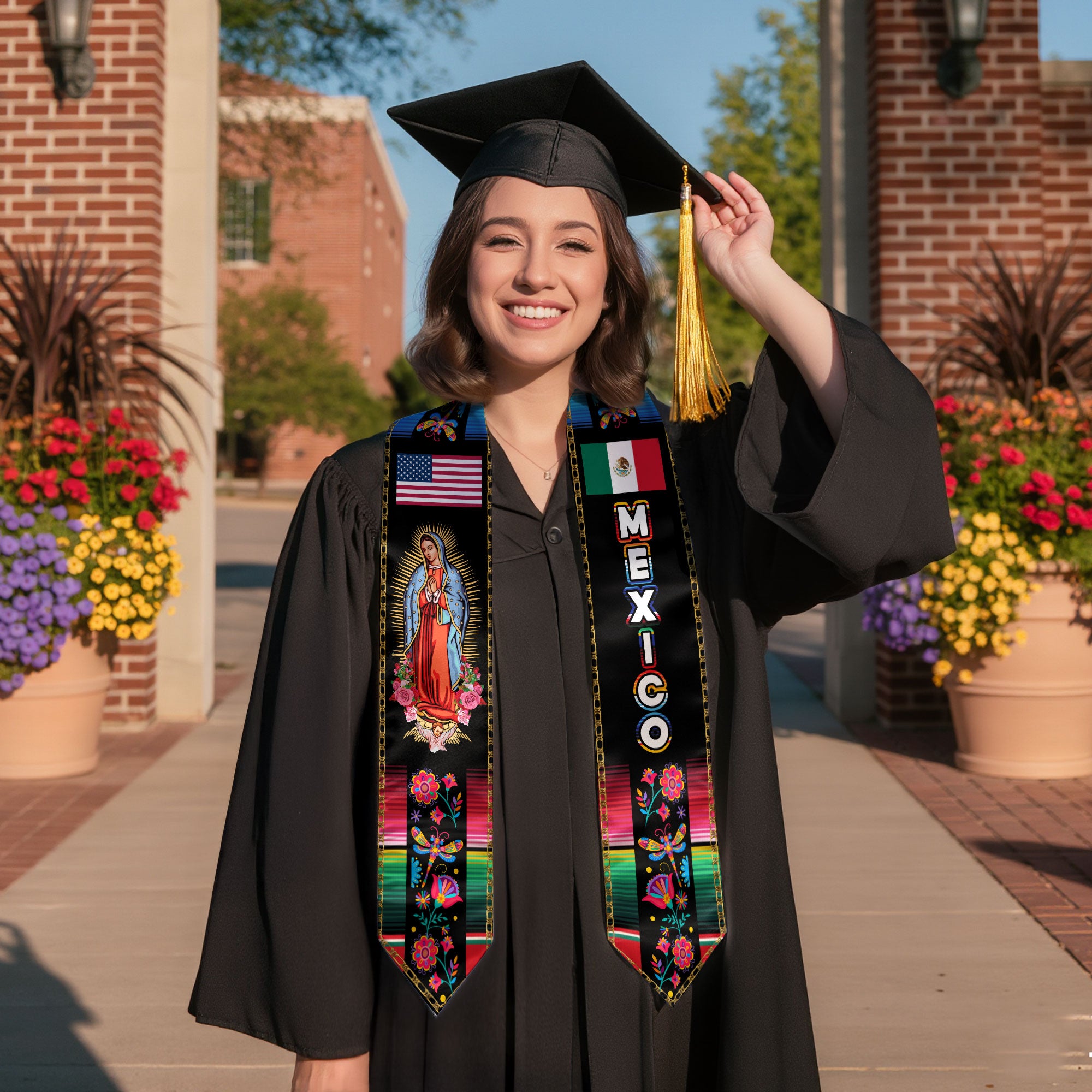 Mexico Flag Stole 2026, Mexican Graduation Sash for Ceremony, Class of 2026 Senior