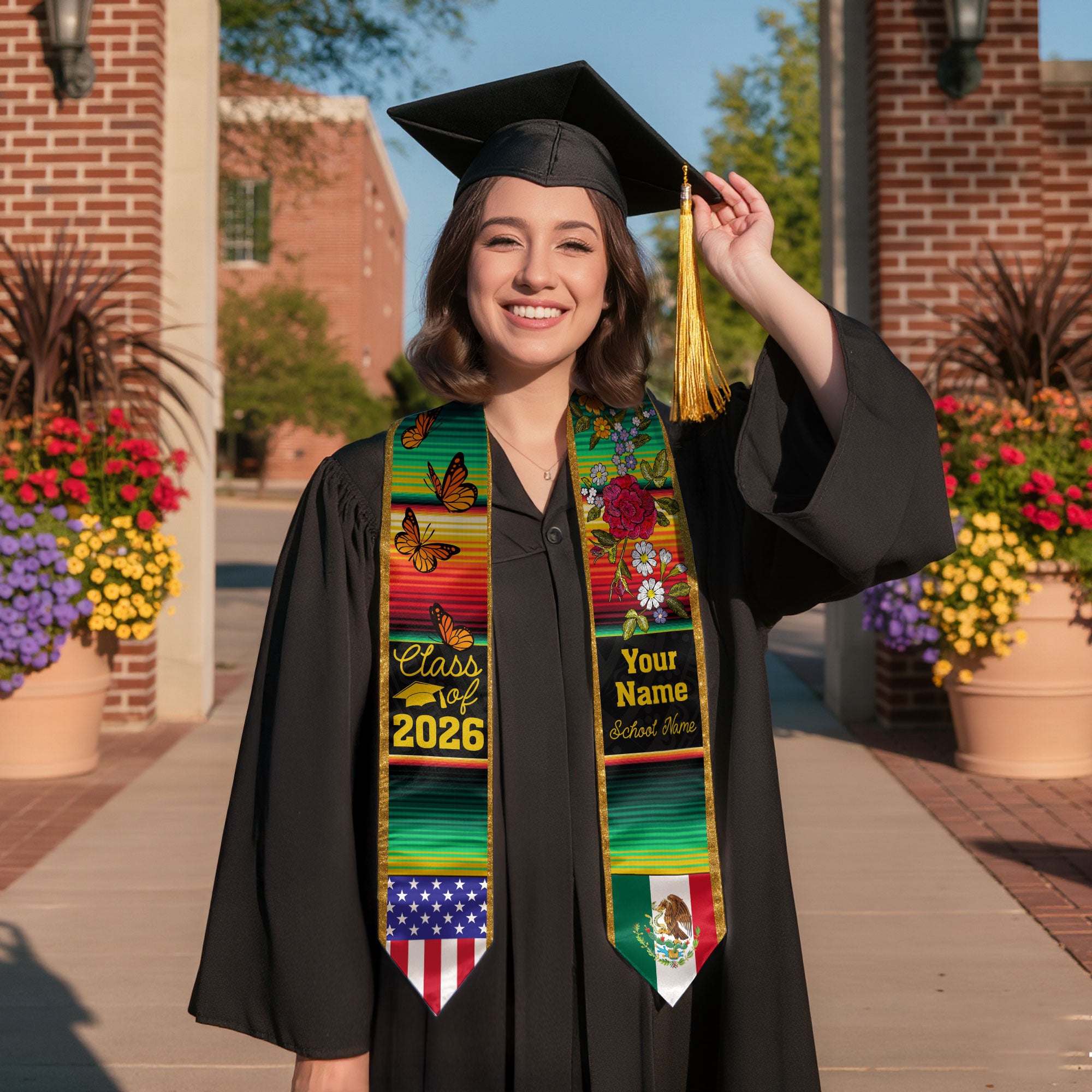 Mexico Graduation Sash 2026, Custom Mexican Stole Personalized for Graduate