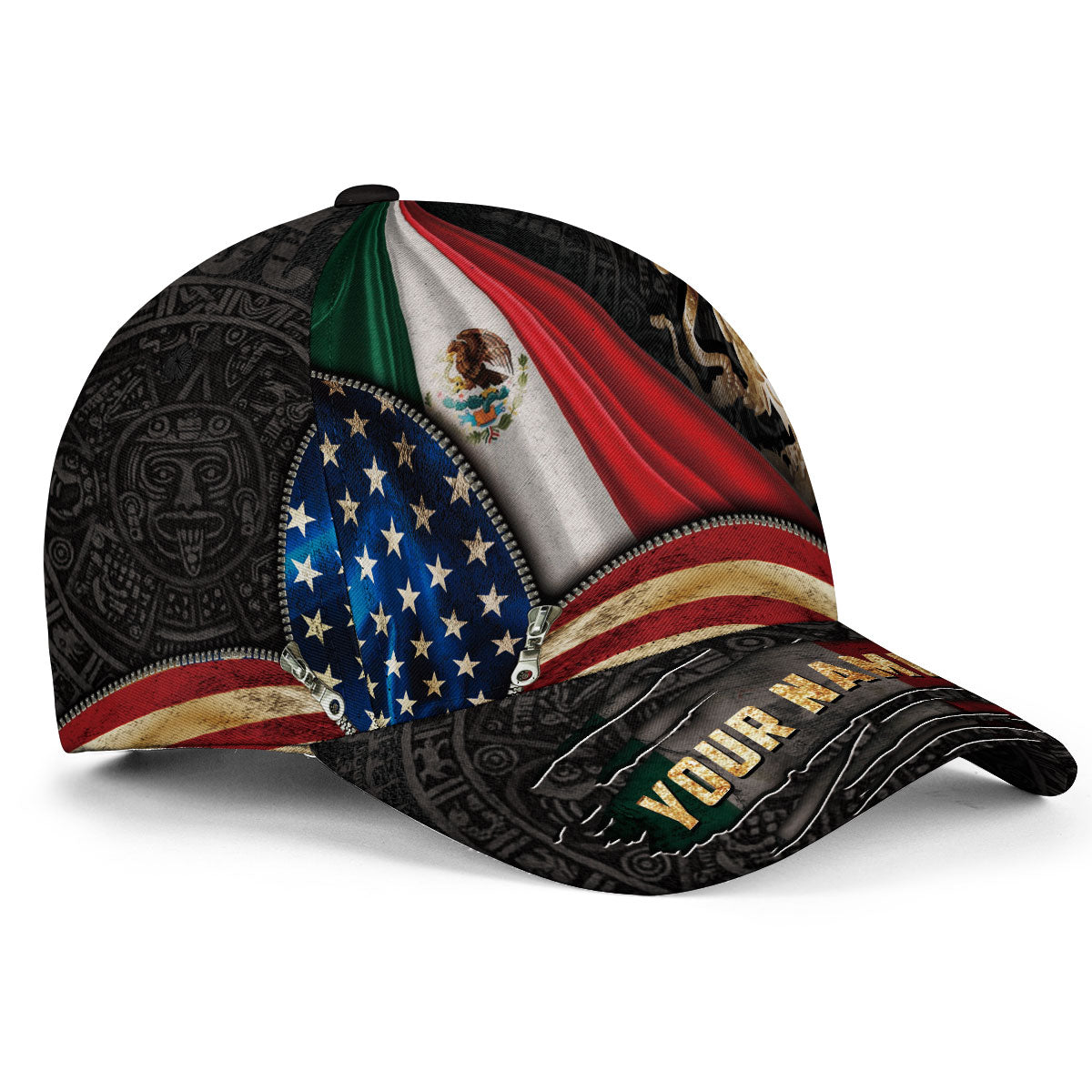 Custom Mexico USA Flag Eagle Heritage Pride Aztec Roots Unity Design Hat