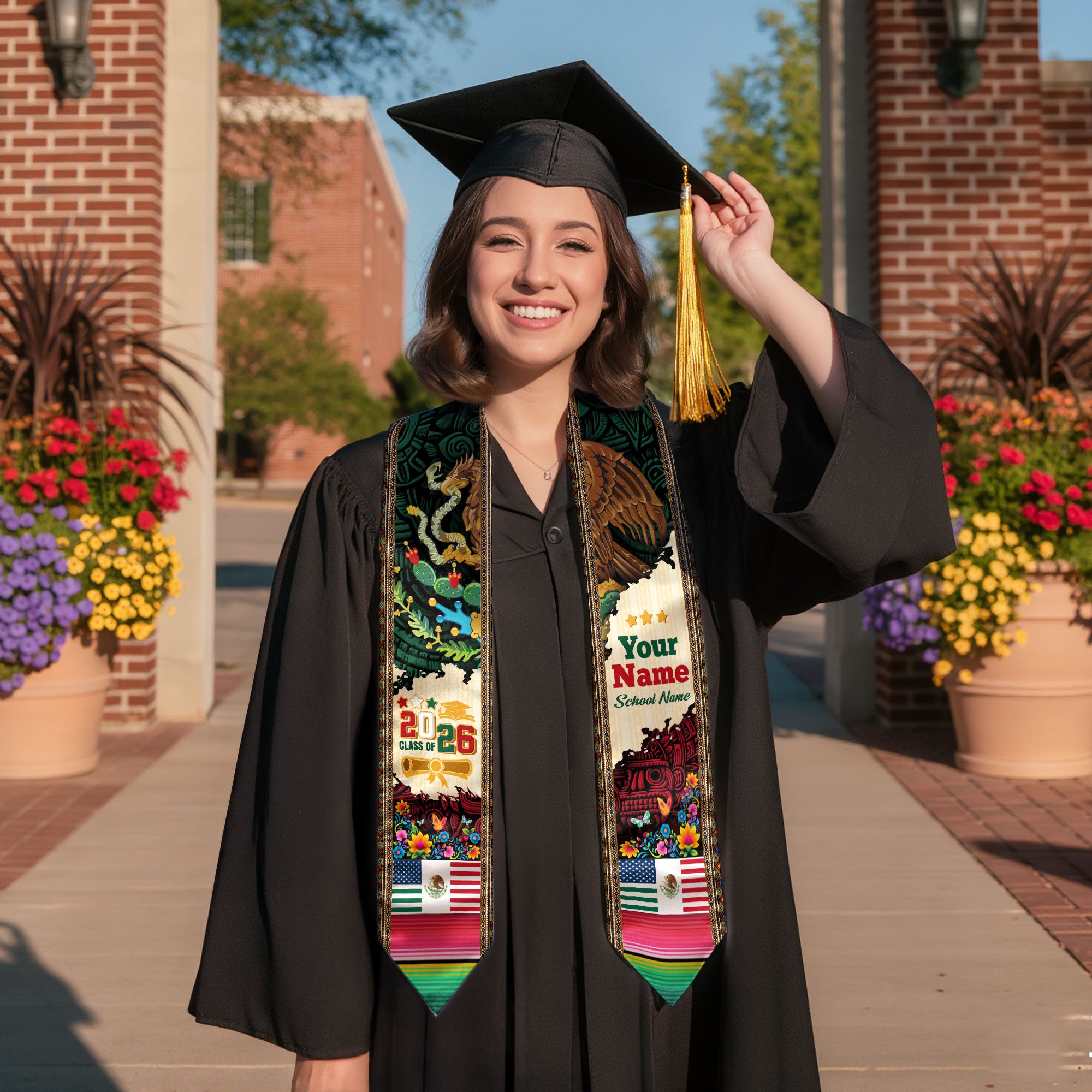 Personalized Mexican Graduate Sash 2026, Custom Mexico Stole for Graduation