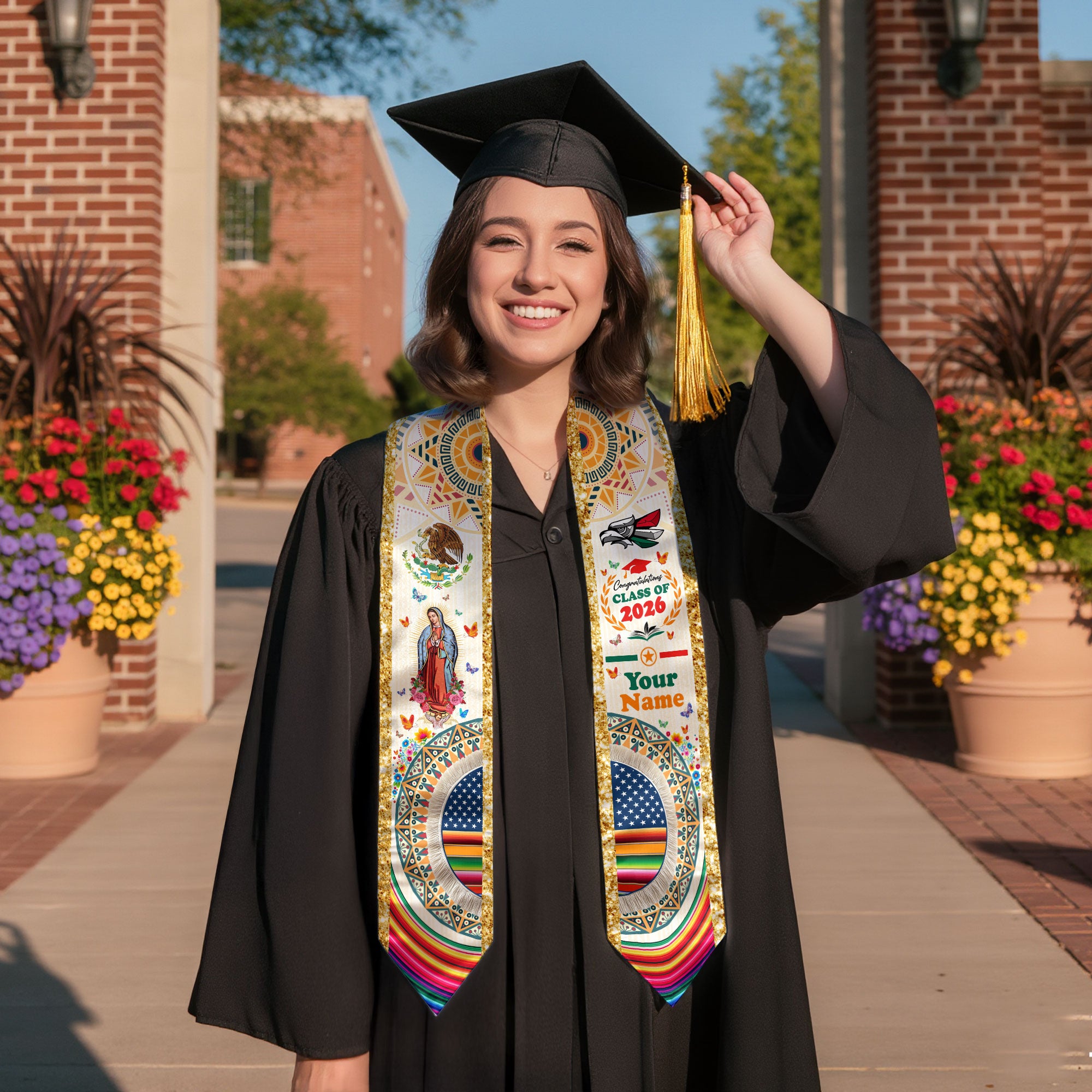 Custom Mexico Stole 2026 for Graduate, Personalized Mexican Graduation Sash