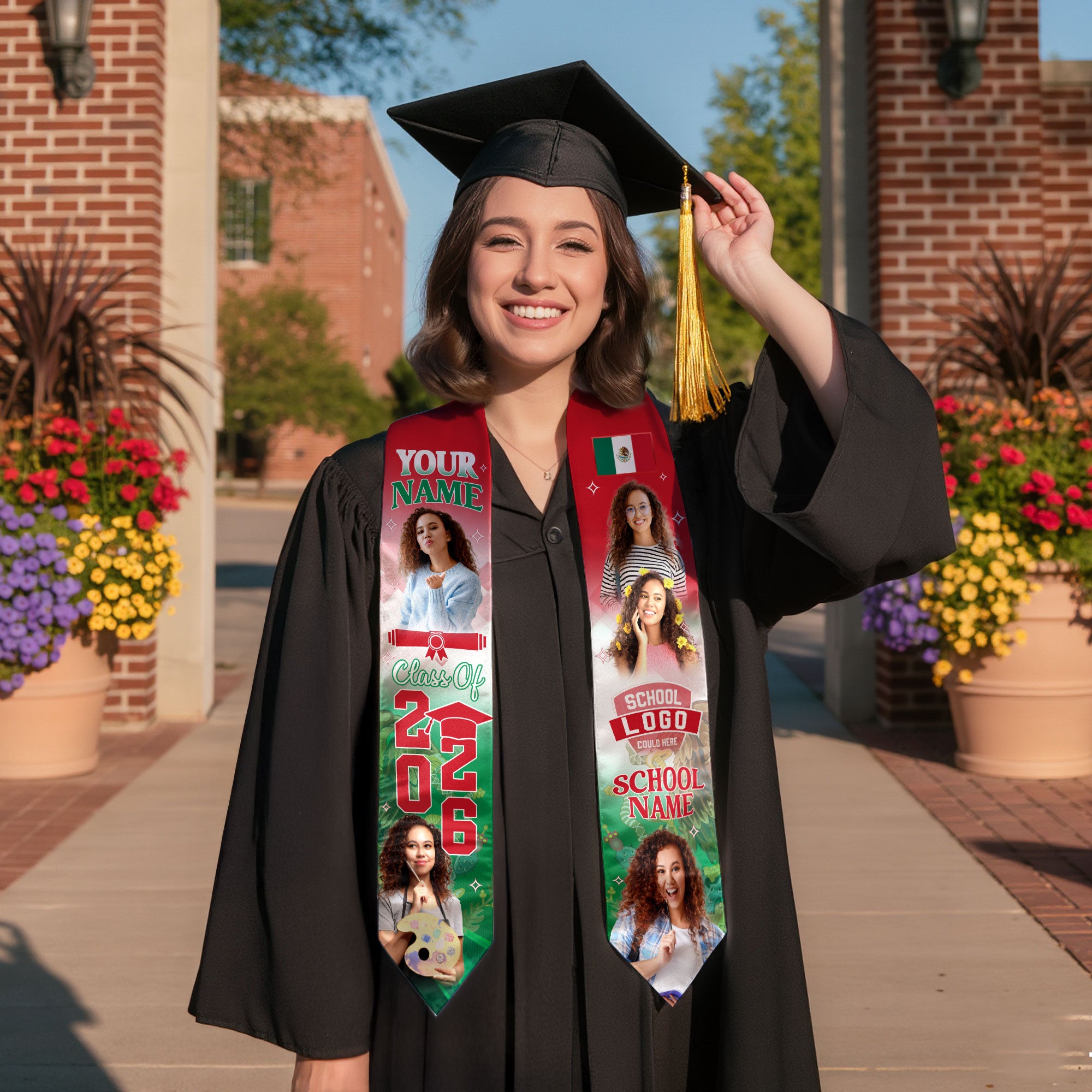 Mexico Aztec Stole 2026 for Graduate, Custom Photo Mexican Graduation Sash