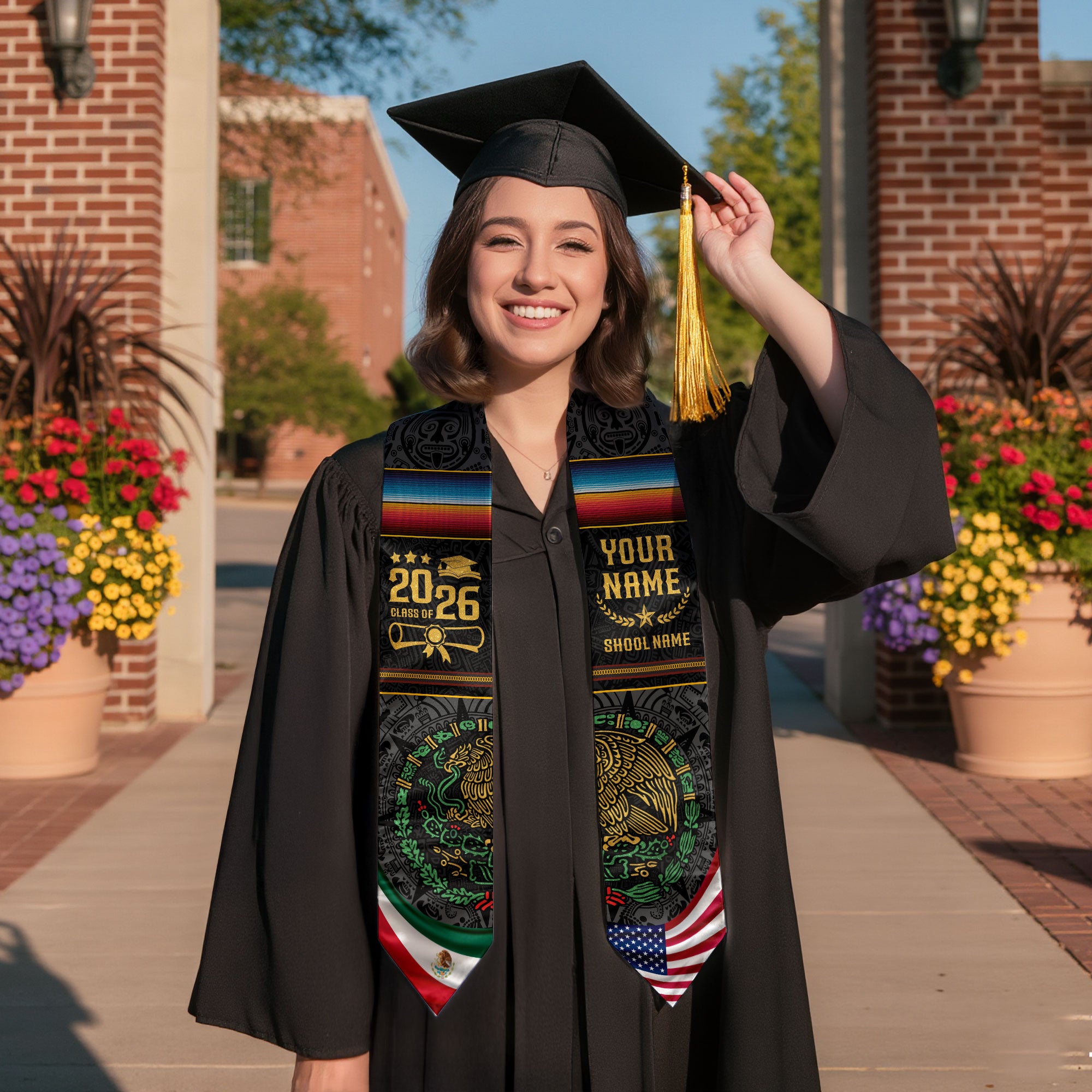 Custom Graduation Sash Mexico Aztec 2026, Mexican Stole for Graduate Recognition