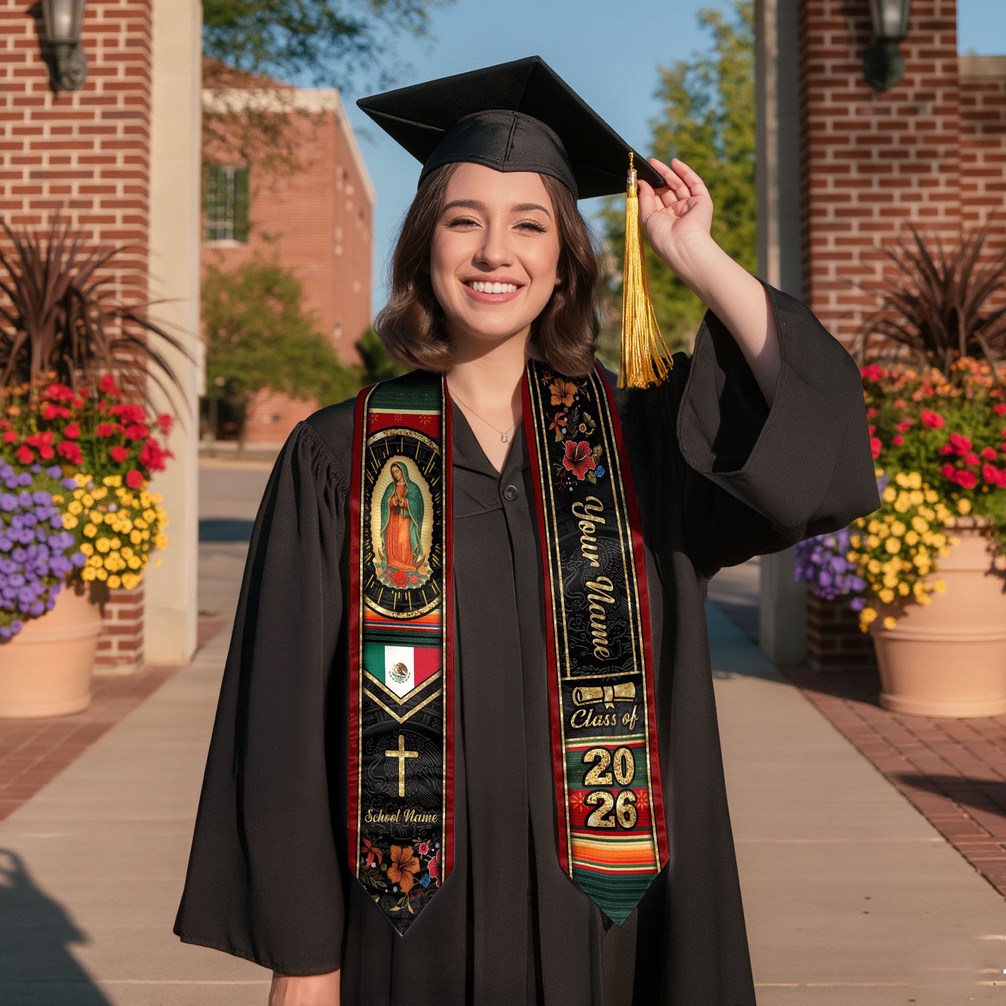 Customized Mexico Graduation Stole, Mexican Flag Inspired Stole, Graduation Sash Class of 2026